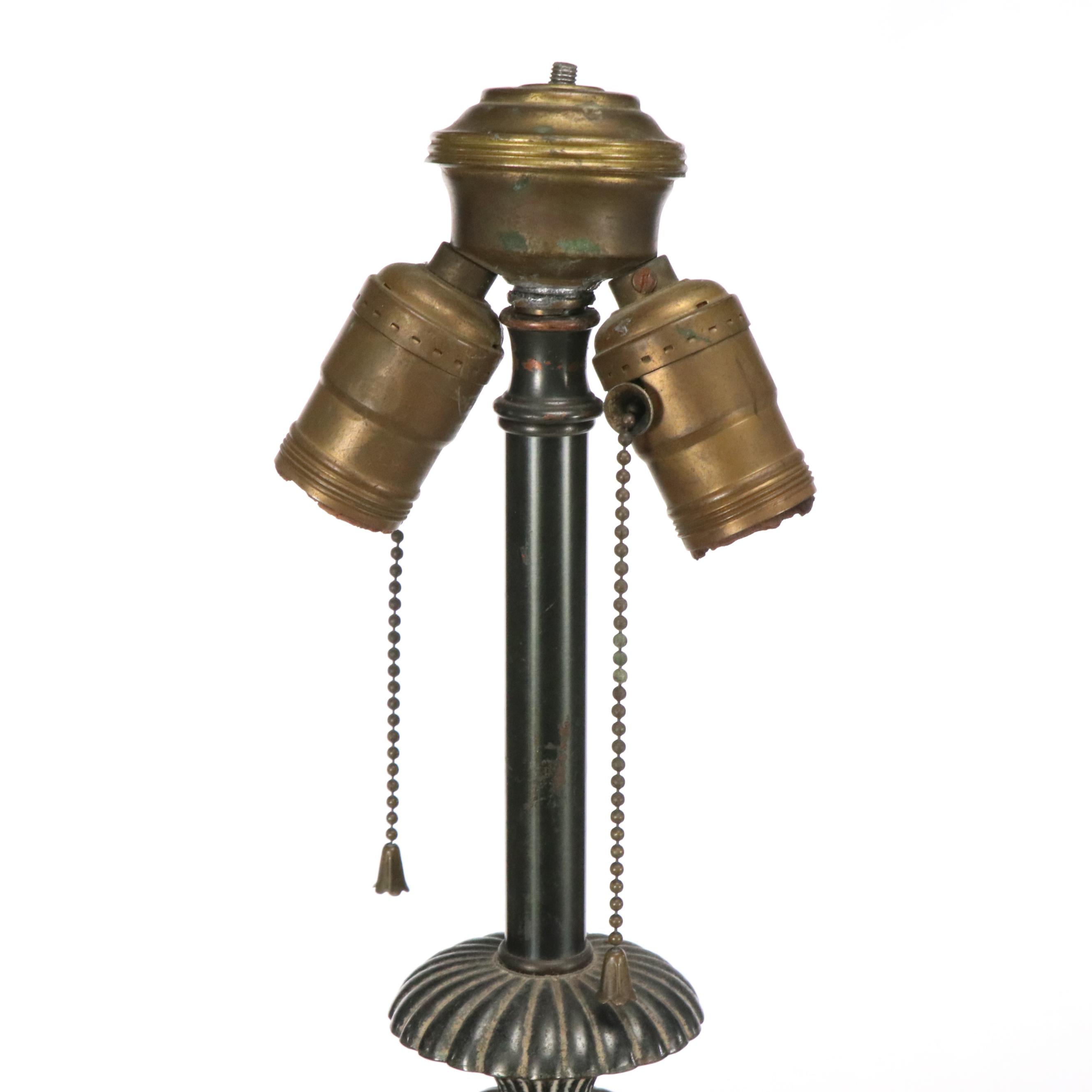 Neoclassical Style Table Lamp with Red Poppies Slag Glass Shade