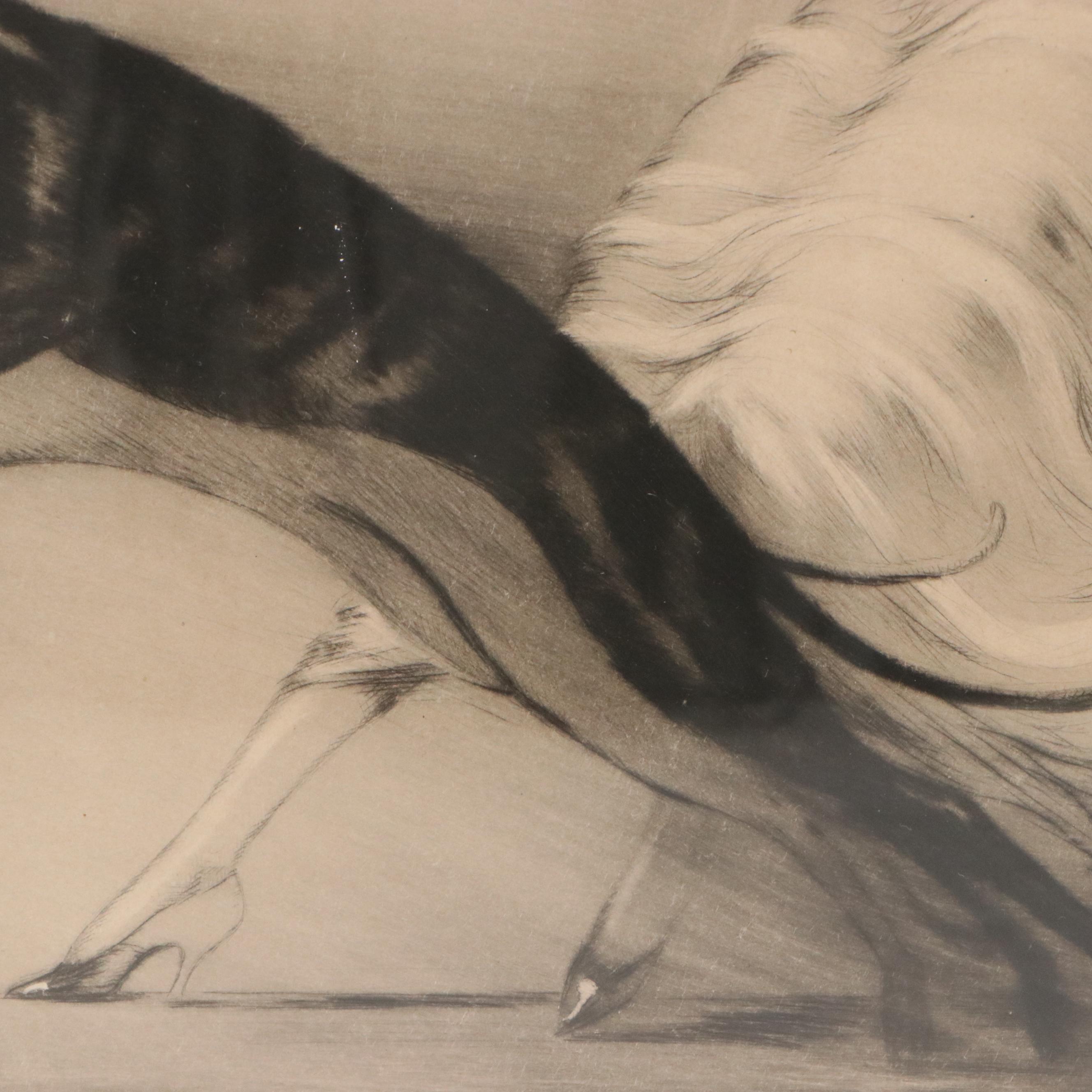 Louis Icart Hand-Colored Etching With Drypoint "Vitesse (Speed II)," 1933