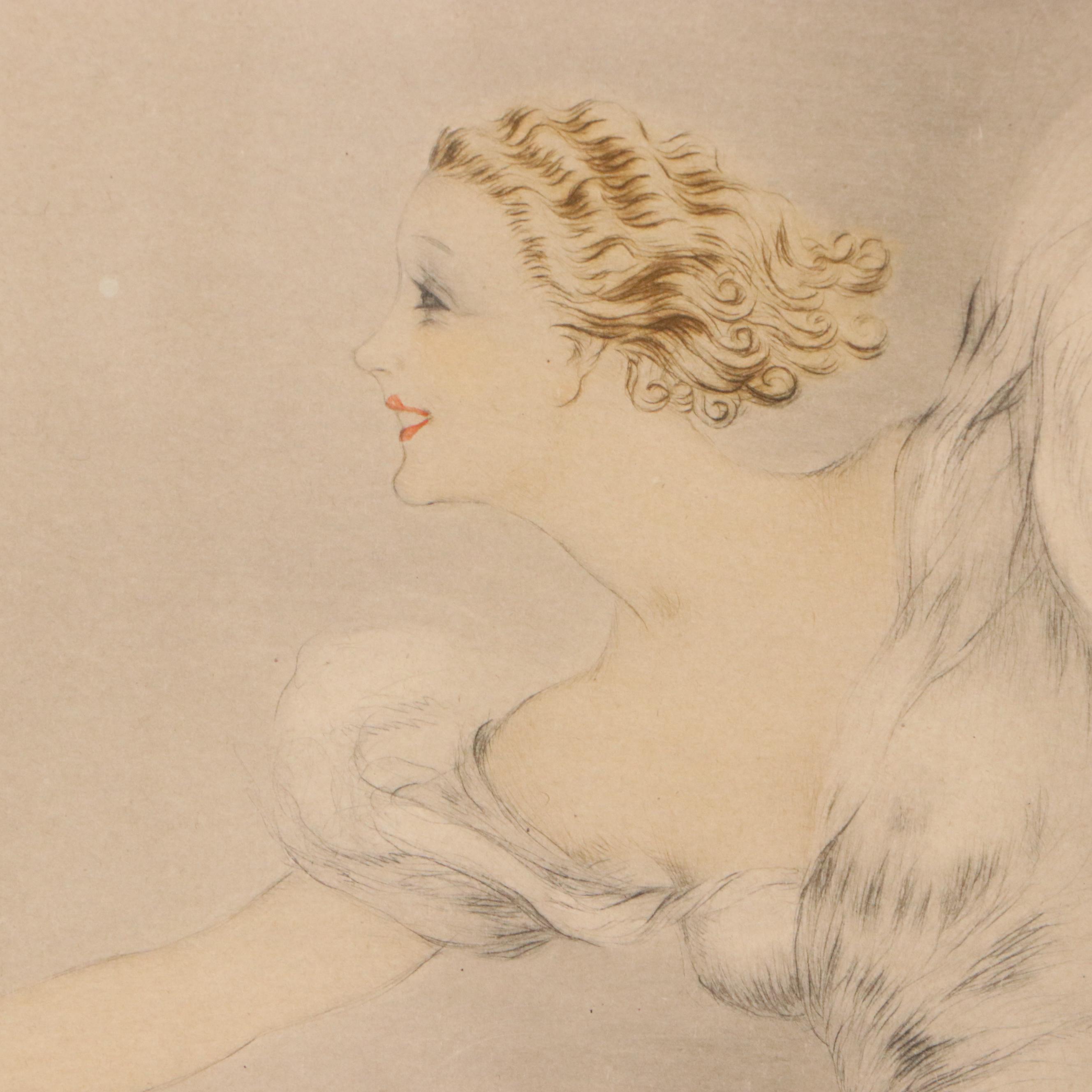 Louis Icart Hand-Colored Etching With Drypoint "Vitesse (Speed II)," 1933