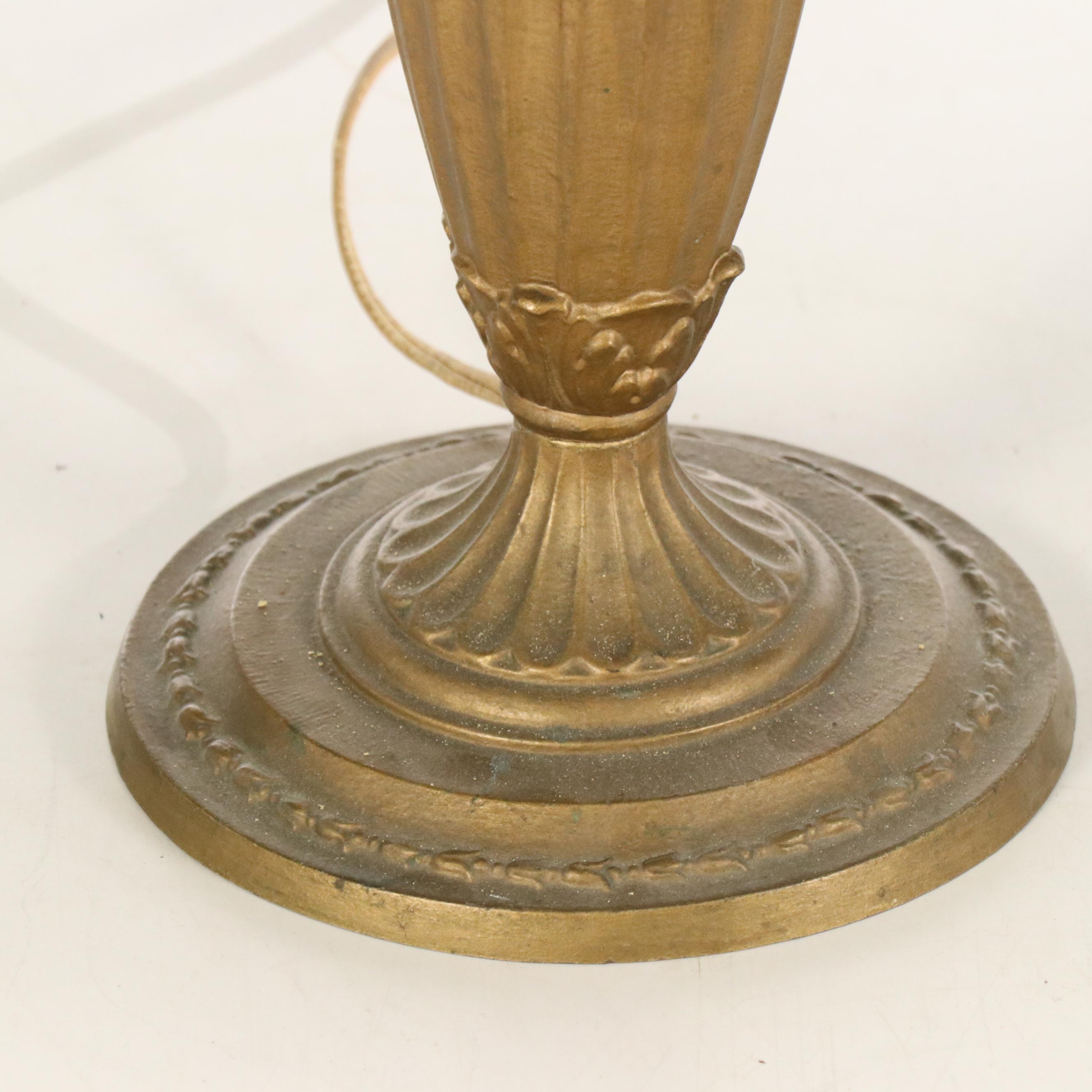 Neoclassical Style Urn Table Lamp with Reverse Painted Glass Shade