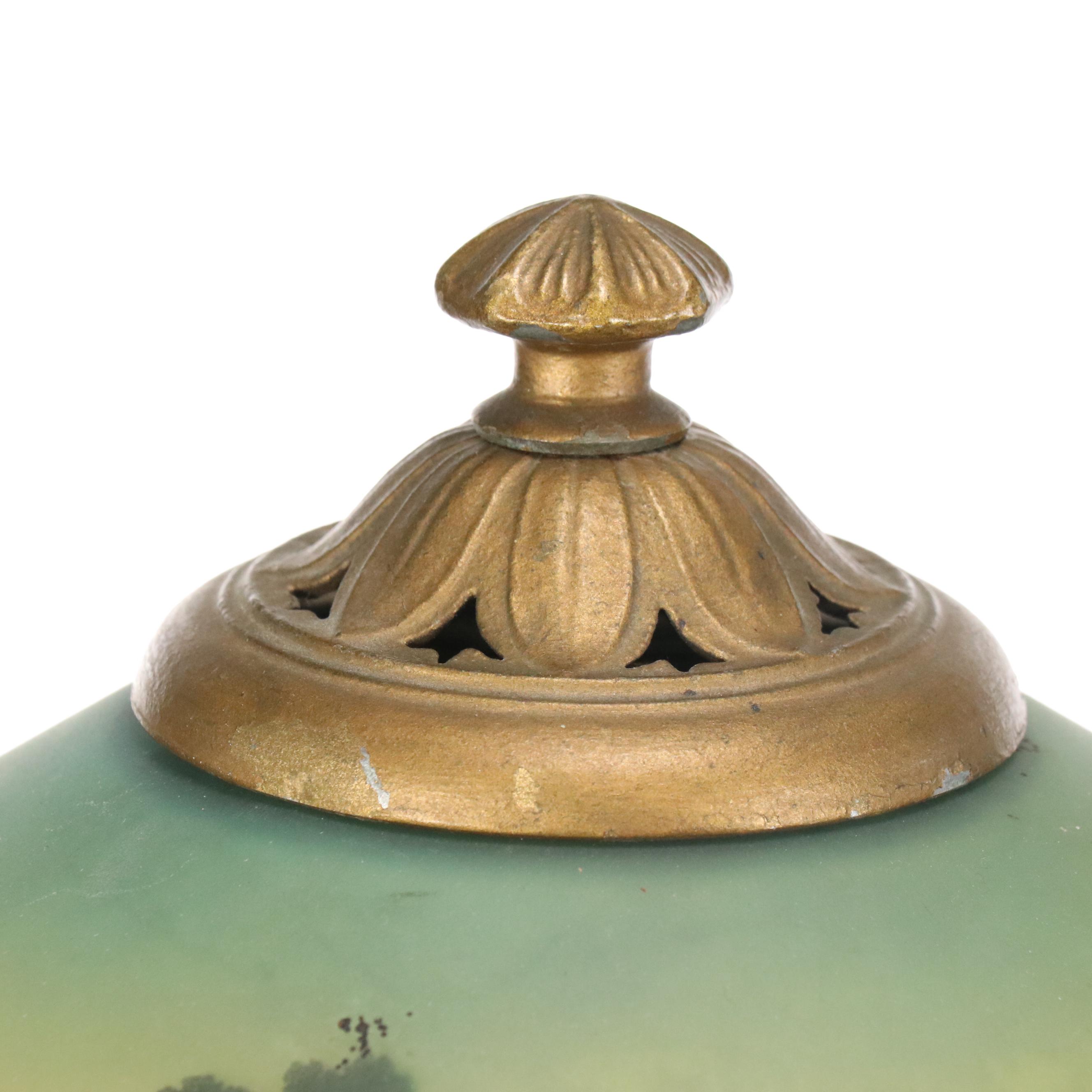 Neoclassical Style Urn Table Lamp with Reverse Painted Glass Shade