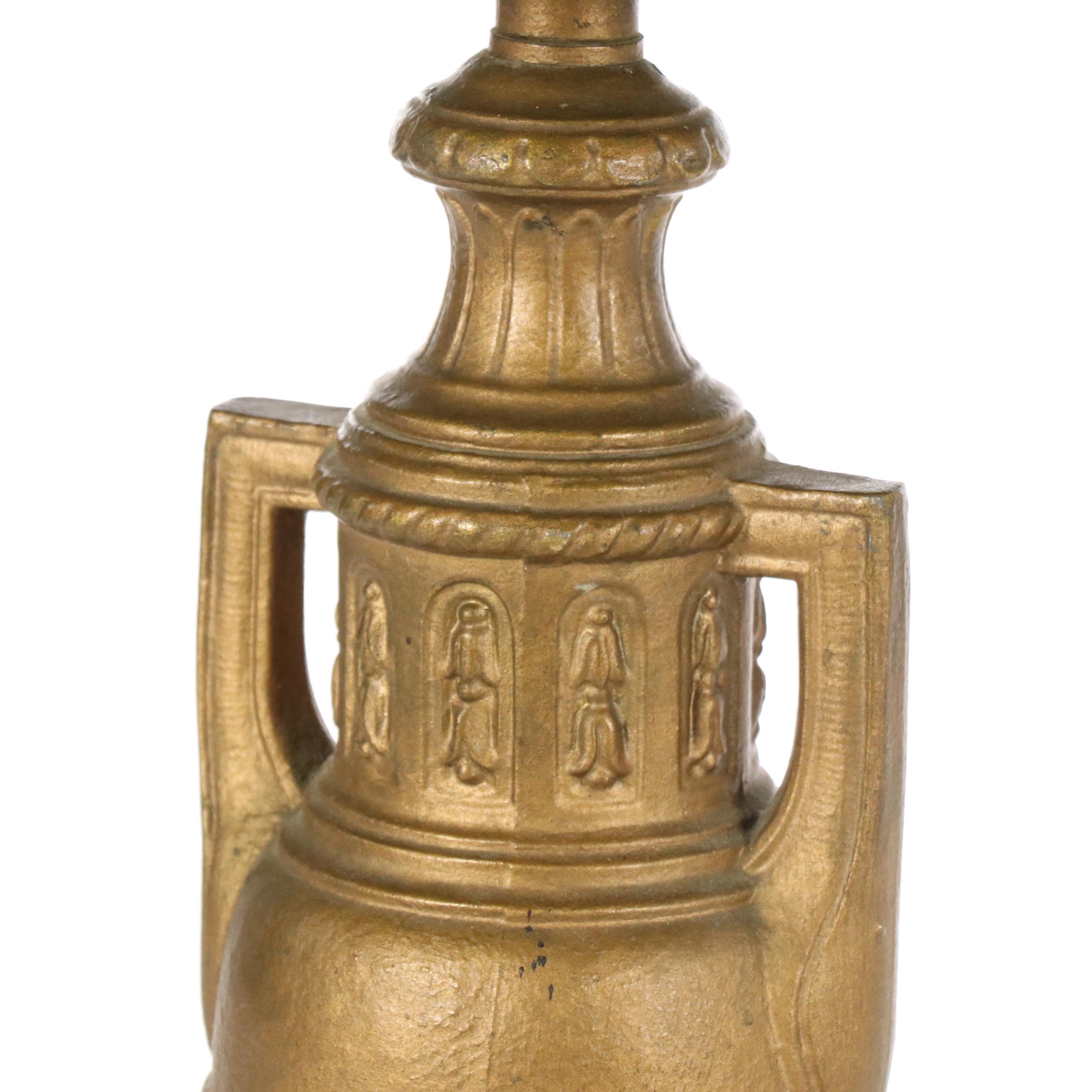 Neoclassical Style Urn Table Lamp with Reverse Painted Glass Shade