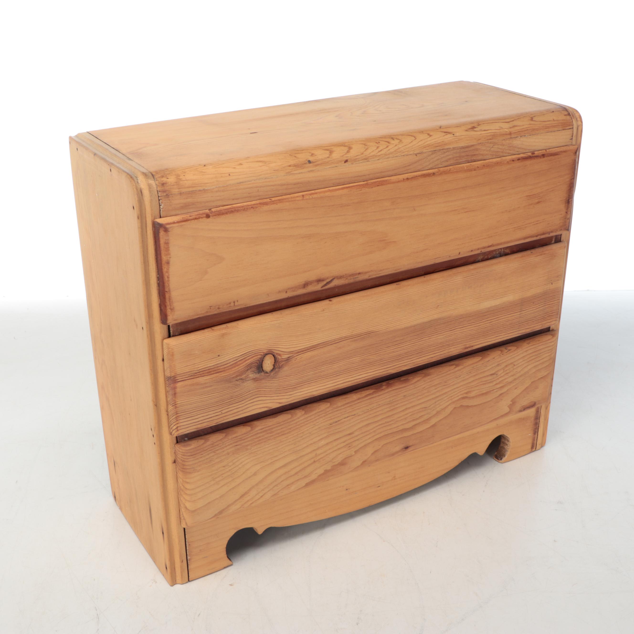 Wood Wall Hanging Cabinet and Miniature Chest of Drawers with Brass Handles