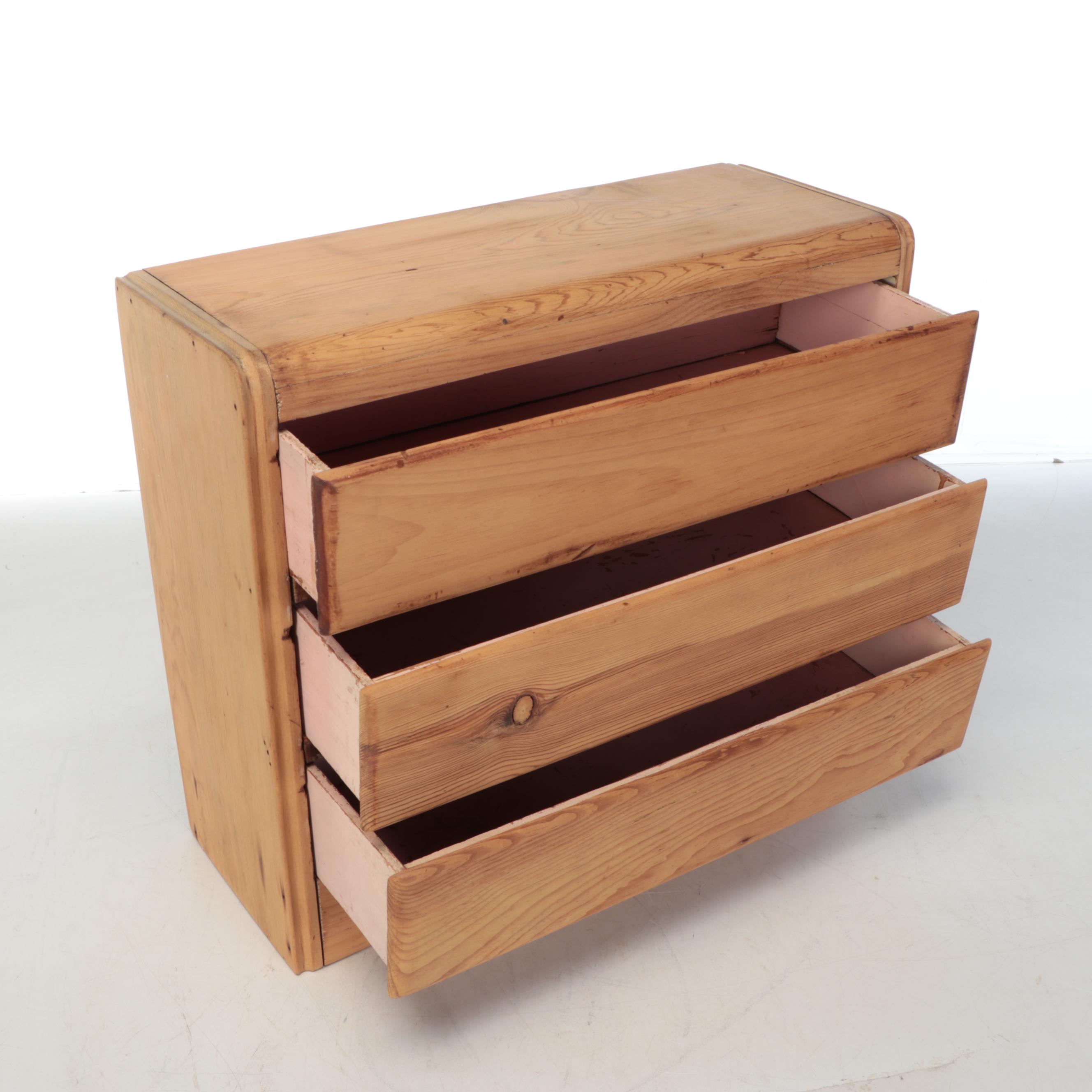 Wood Wall Hanging Cabinet and Miniature Chest of Drawers with Brass Handles