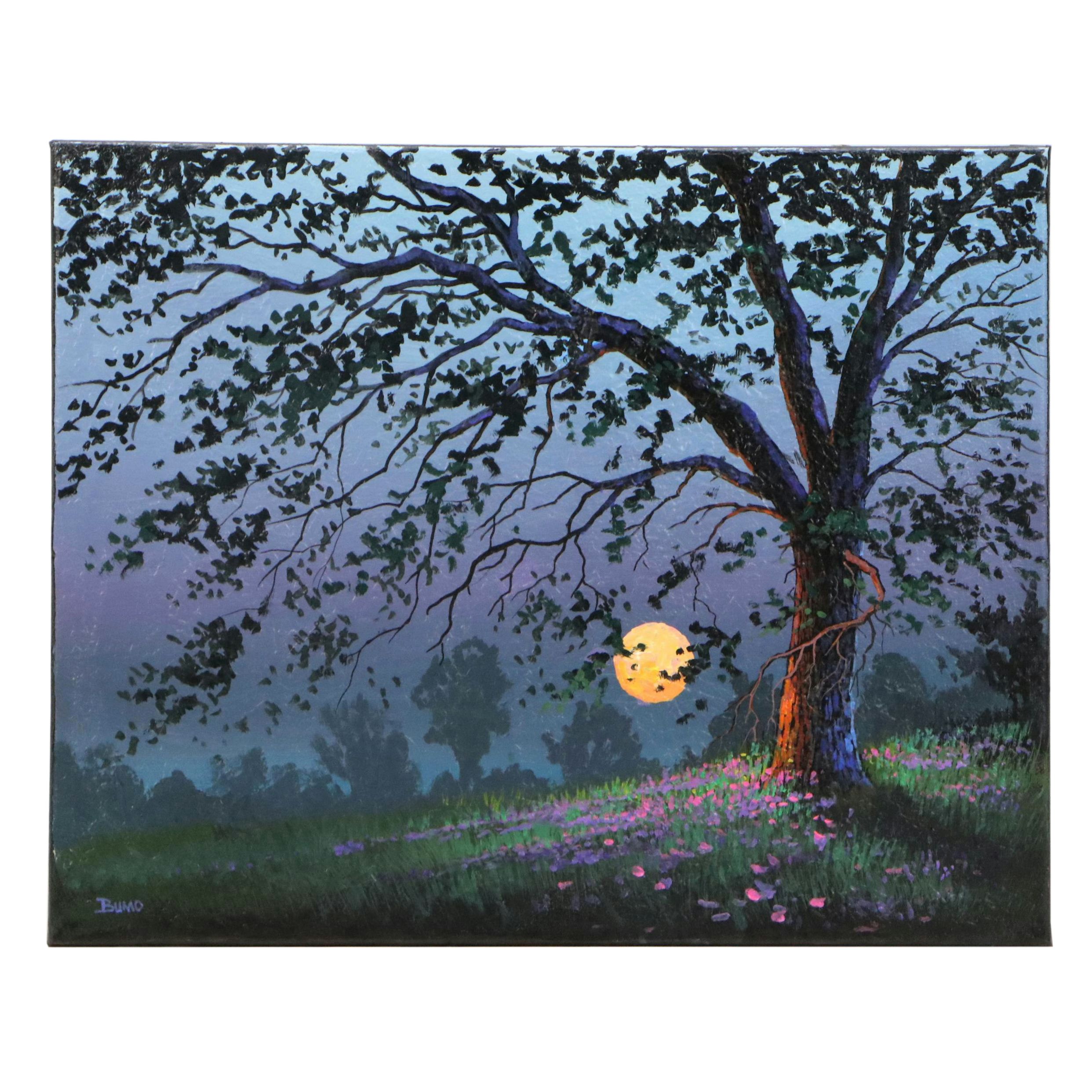 Douglas "Bumo" Johnpeer Oil Painting "Moonlit Oak," 2025