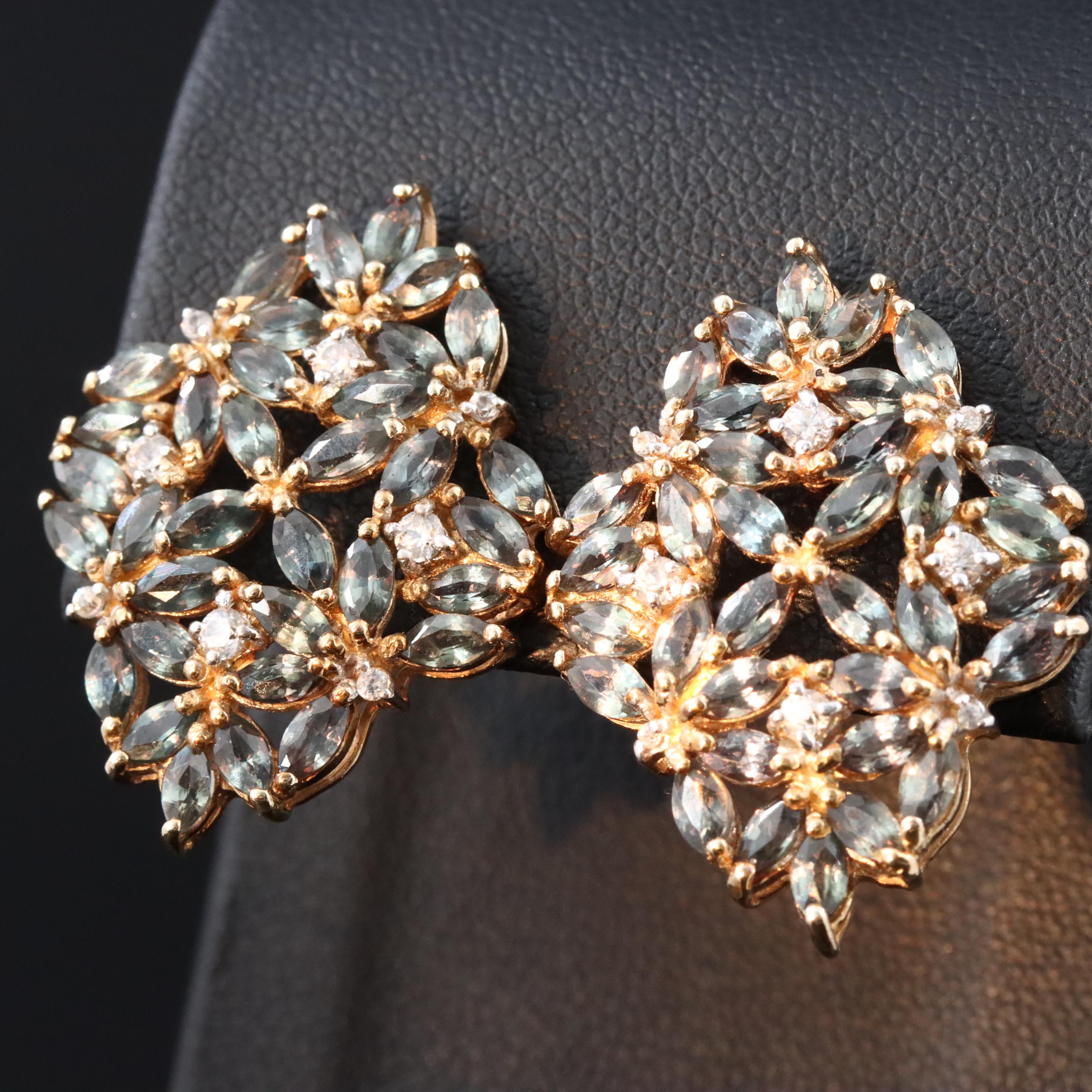 9K Color Change Sapphire and White Zircon Earrings