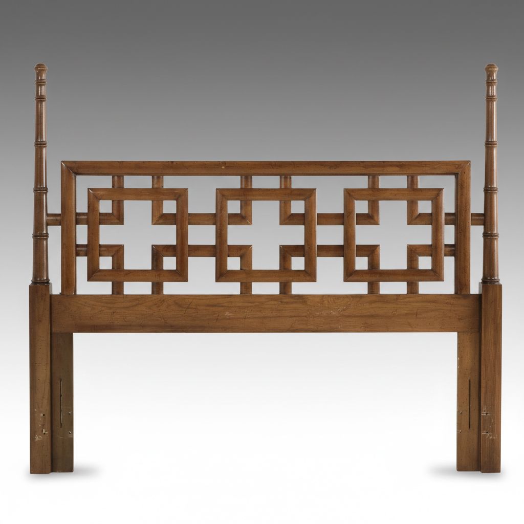 Dixie Mid Century Modern Style Faux Bamboo Fretwork Headboard