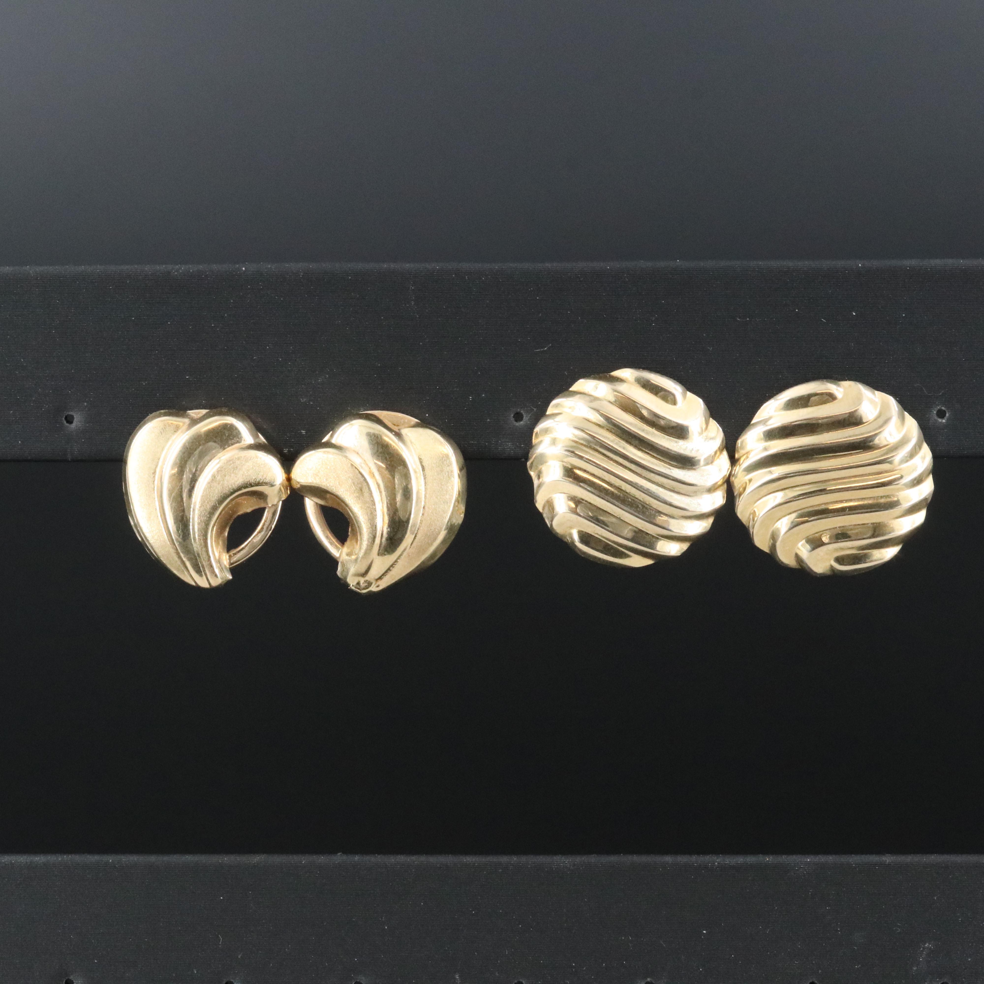 14K Scalloped and Button Earrings