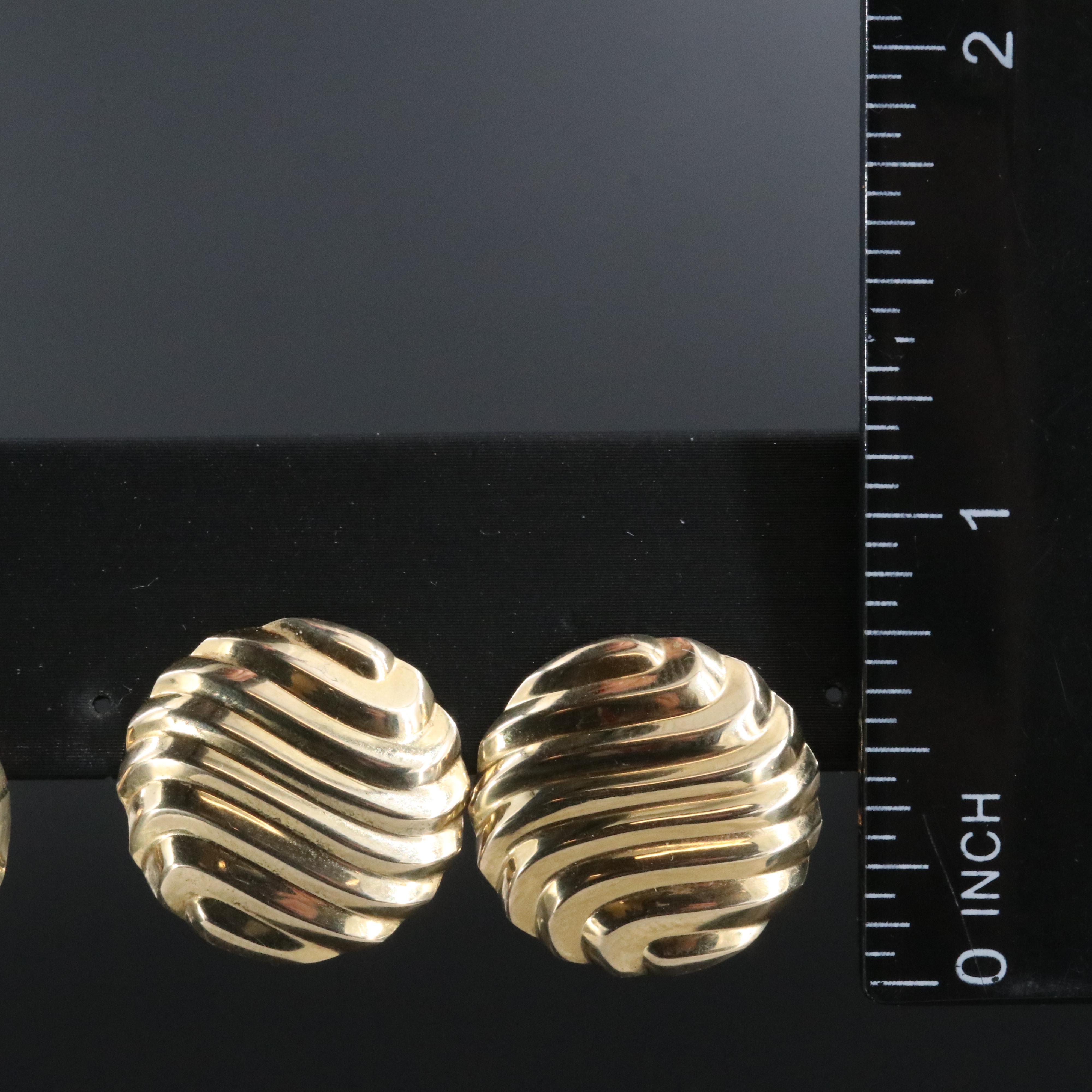 14K Scalloped and Button Earrings