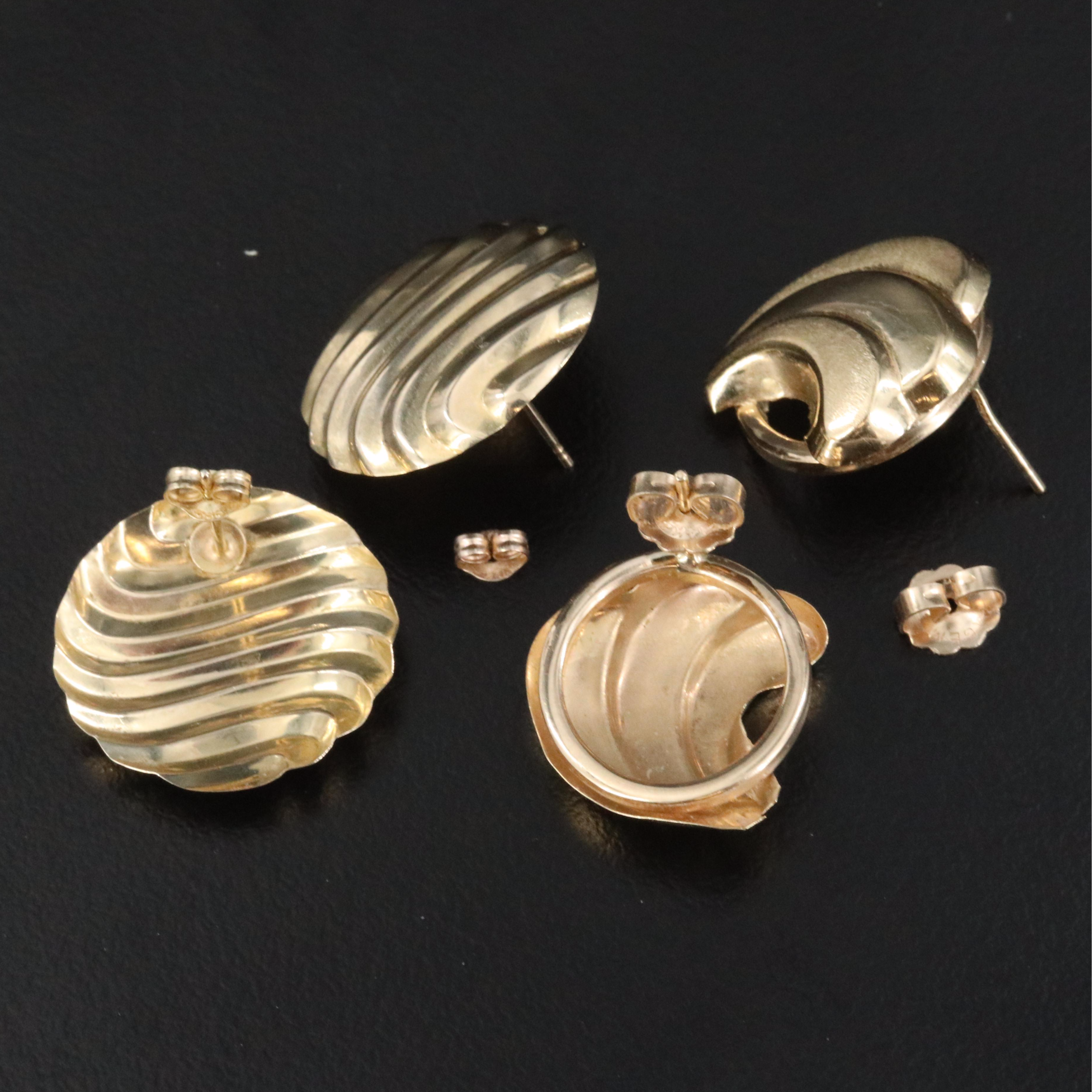 14K Scalloped and Button Earrings