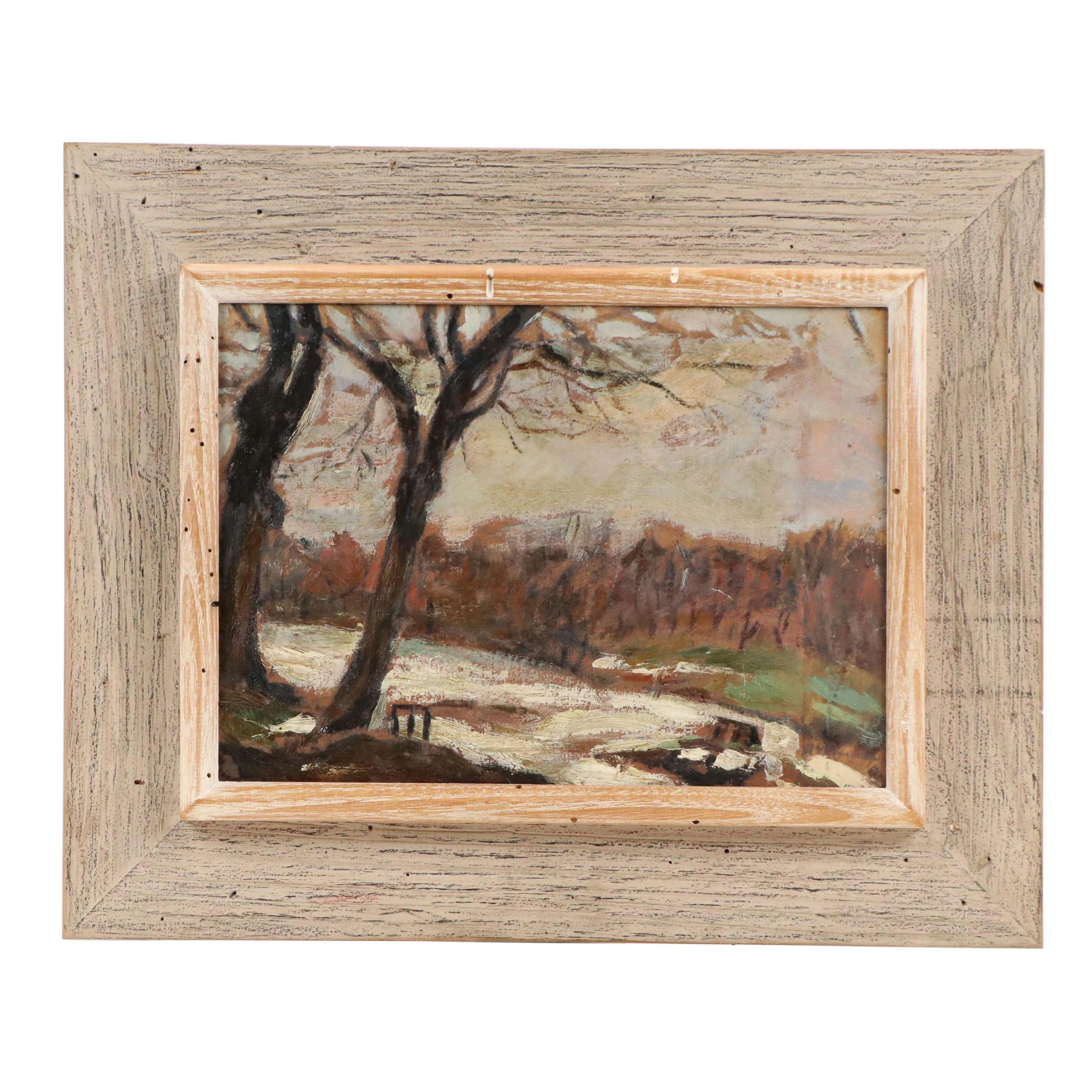 H. Leibenschein Impressionistic Oil Painting of Winter Landscape
