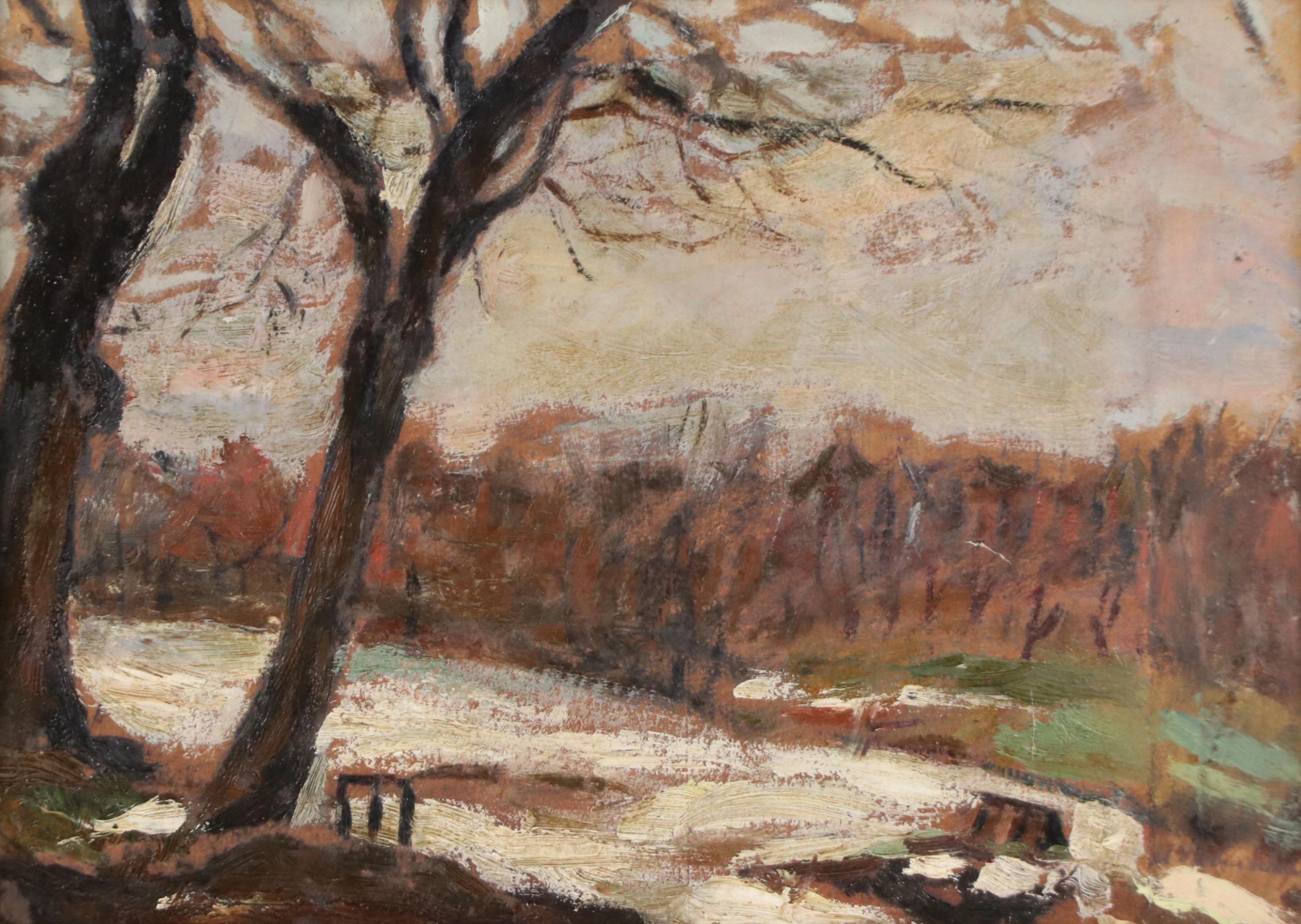 H. Leibenschein Impressionistic Oil Painting of Winter Landscape