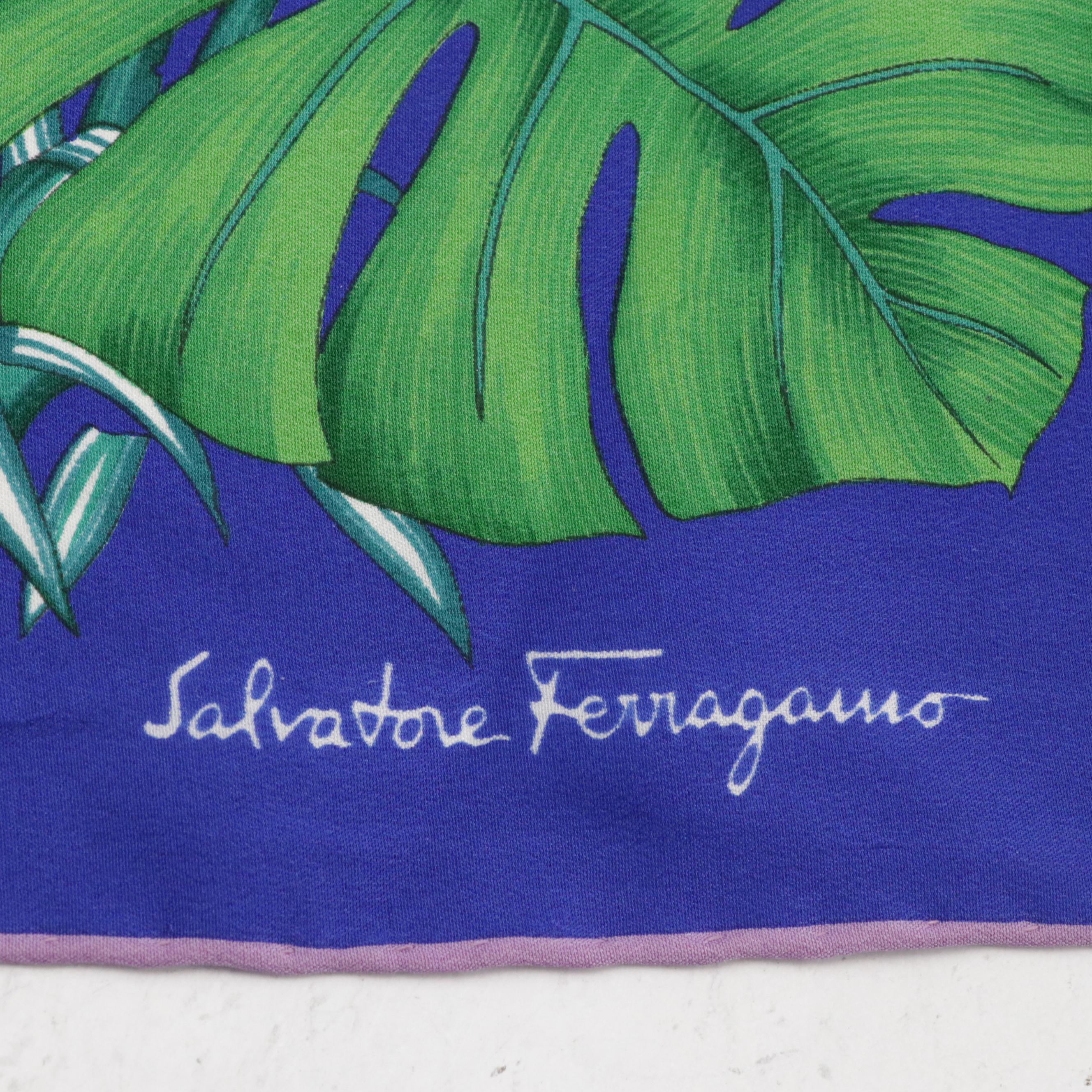 Salvatore Ferragamo Leopard Cub/Jungle Print Scarf 90 in Silk