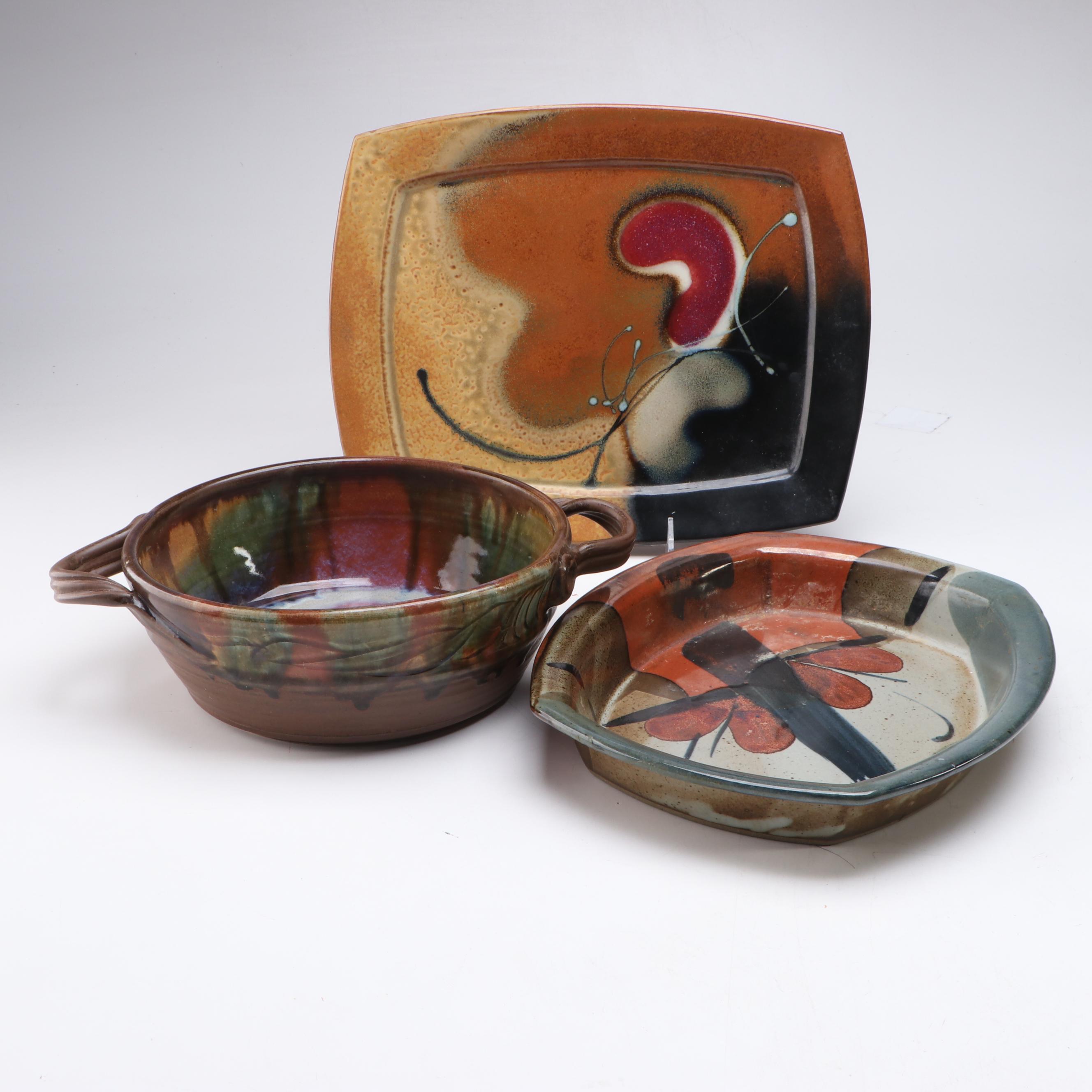 Loren Lukens and Other Artisan Serving Trays and Wheel Thrown Serving Bowl