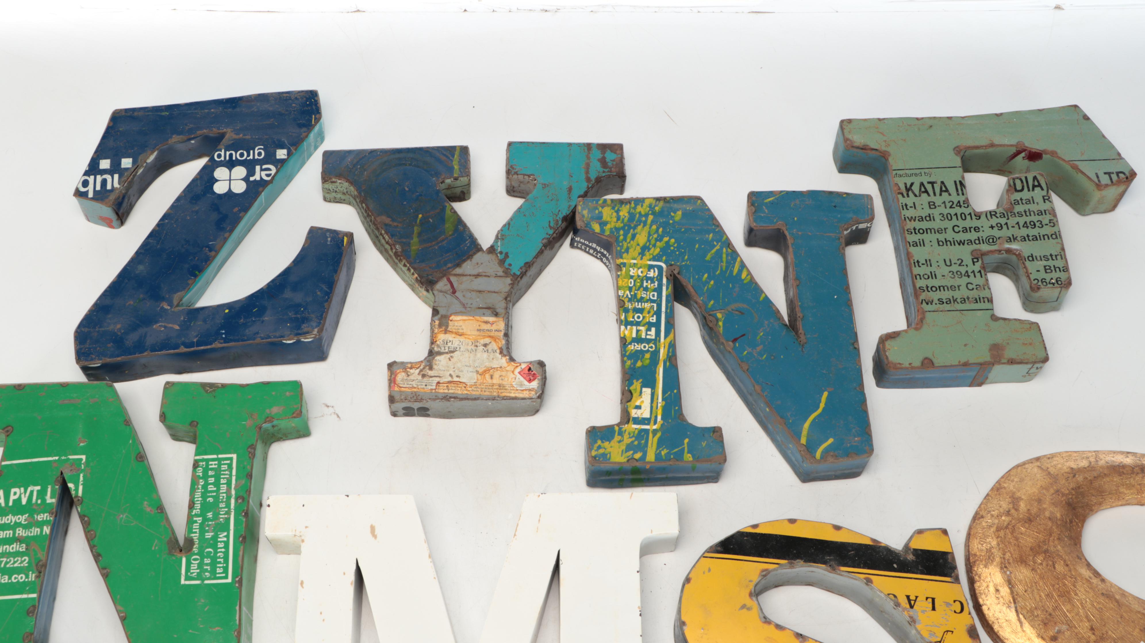 Modern Industrial Metal Letters and Gilt Wood S