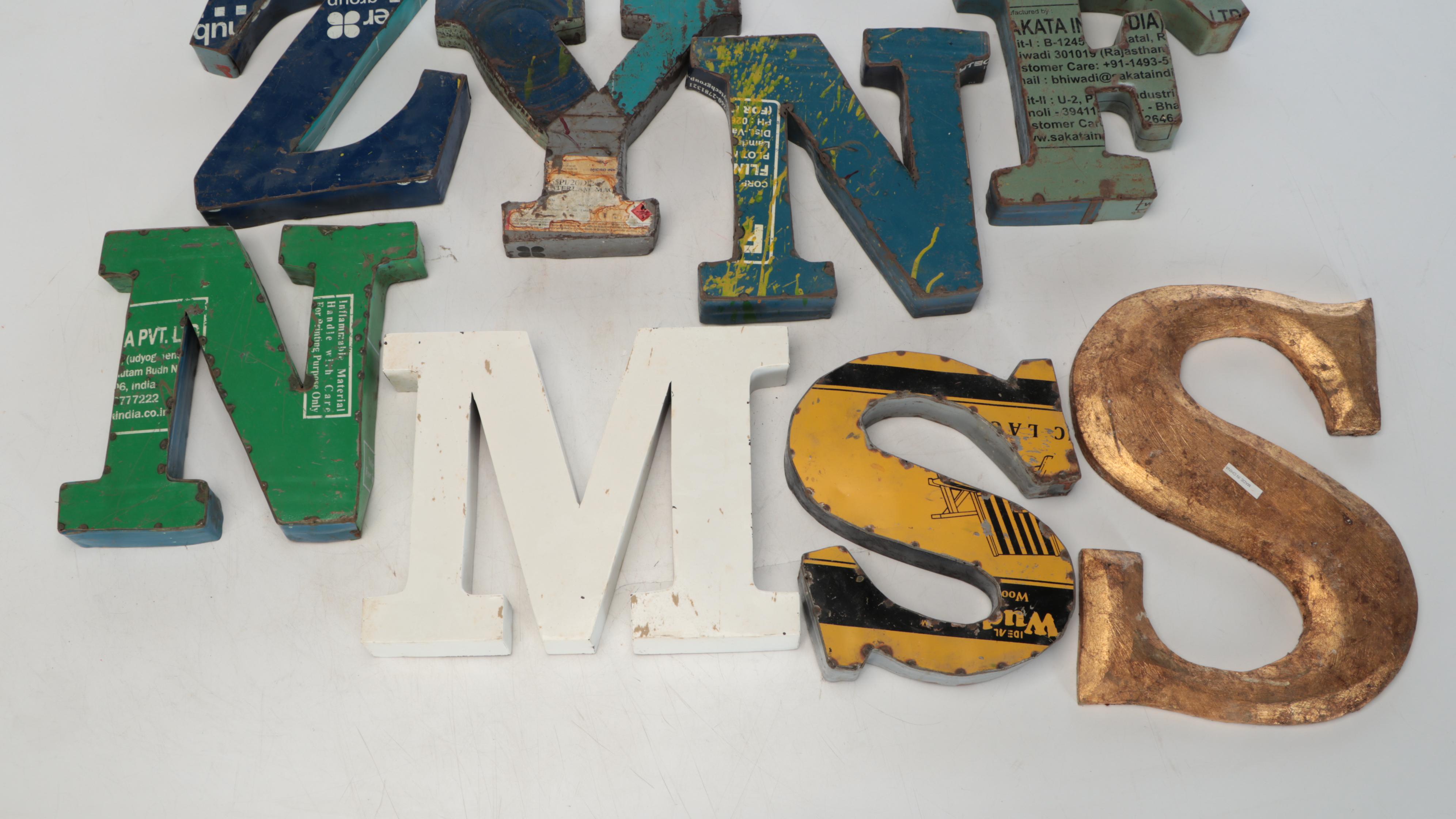 Modern Industrial Metal Letters and Gilt Wood S