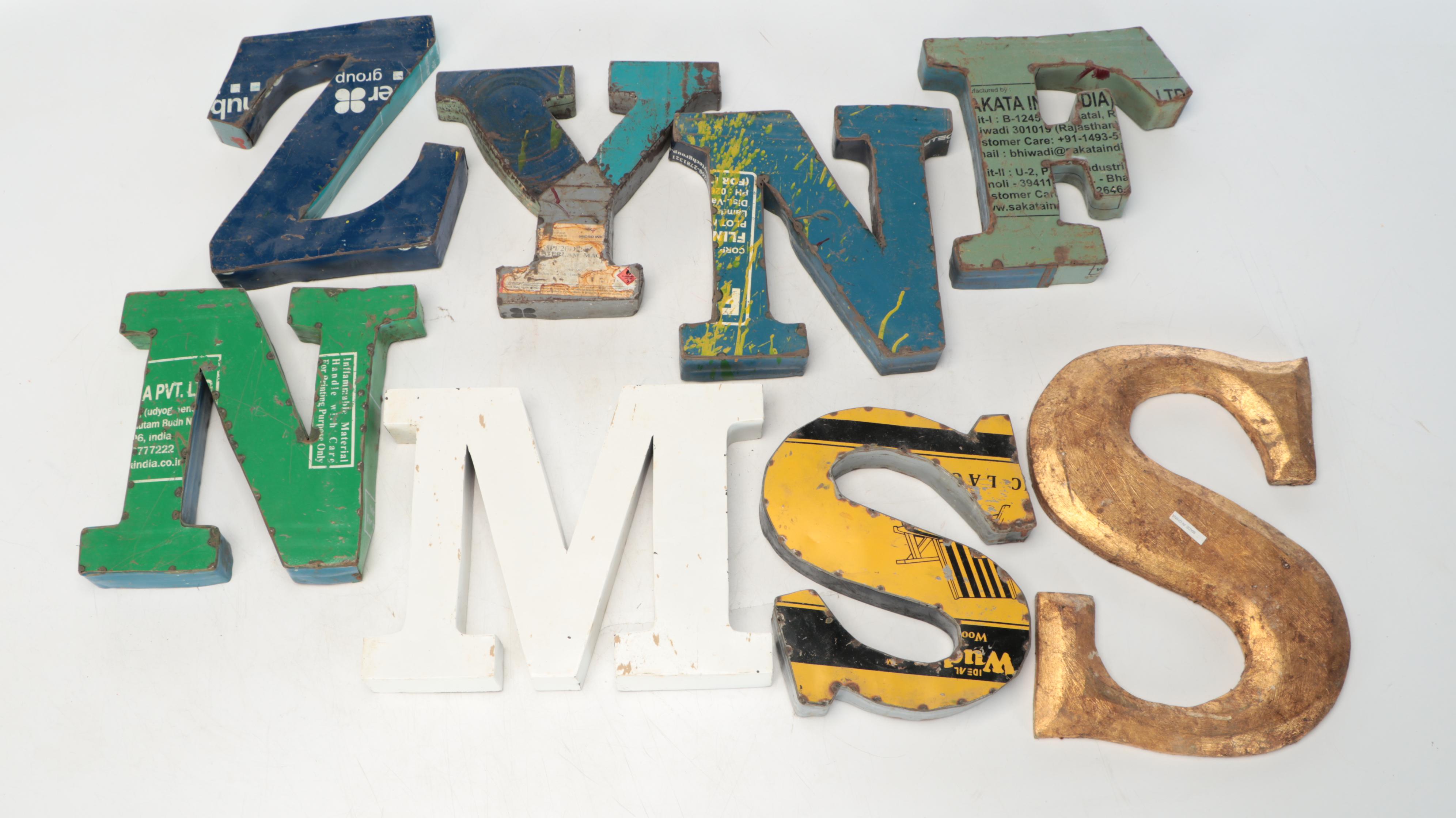 Modern Industrial Metal Letters and Gilt Wood S