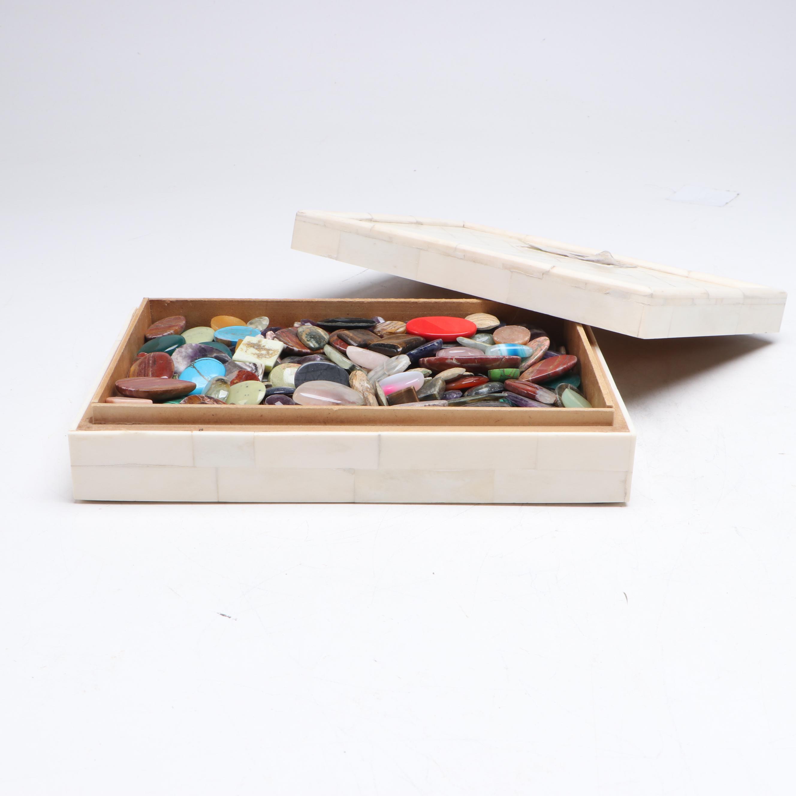 Asili Chevron Tessellated Box with Polished Gemstones