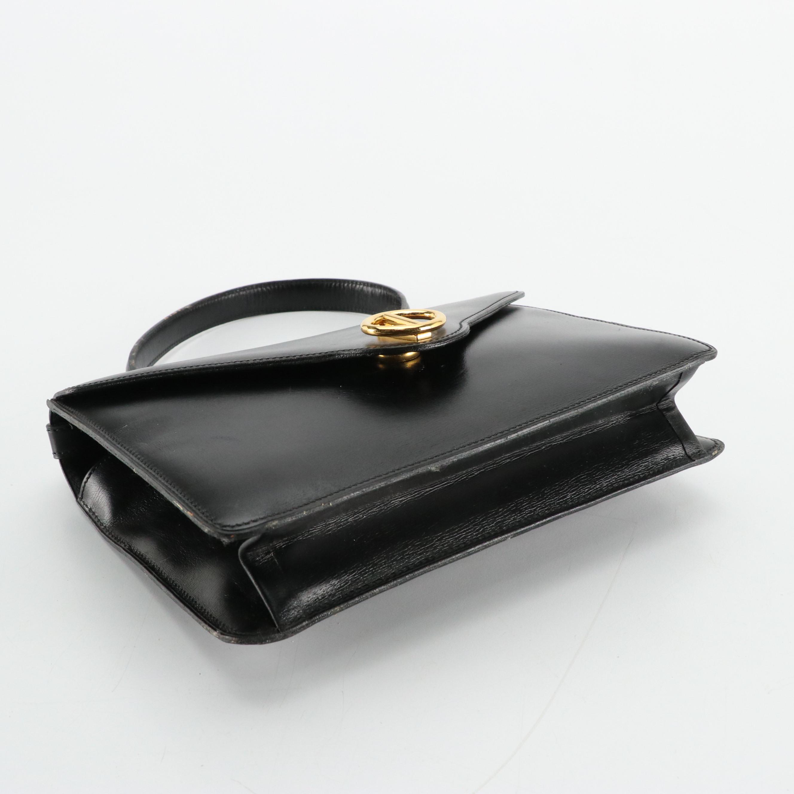 Christian Dior Top Handle Envelope Flap Handbag in Black Leather