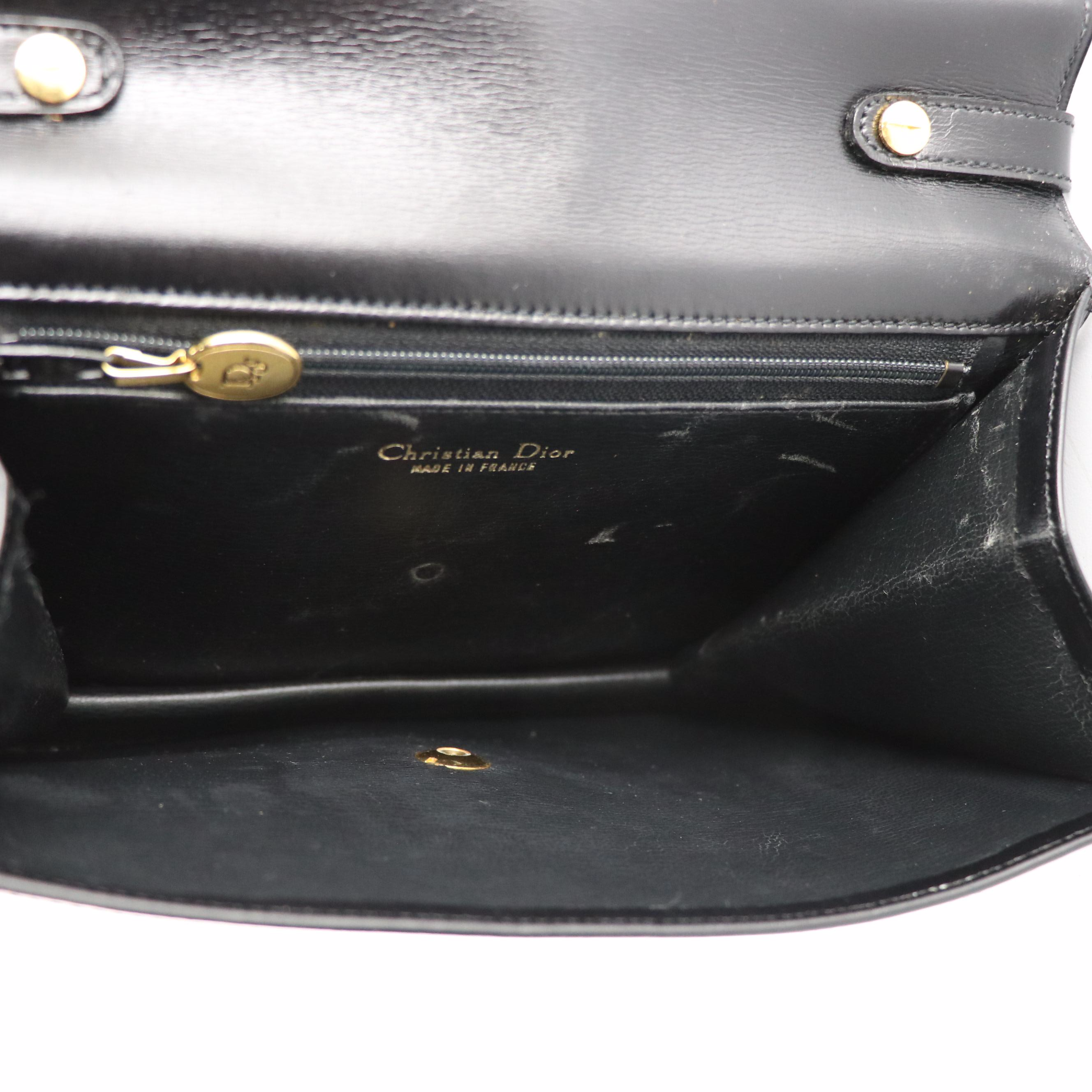 Christian Dior Top Handle Envelope Flap Handbag in Black Leather