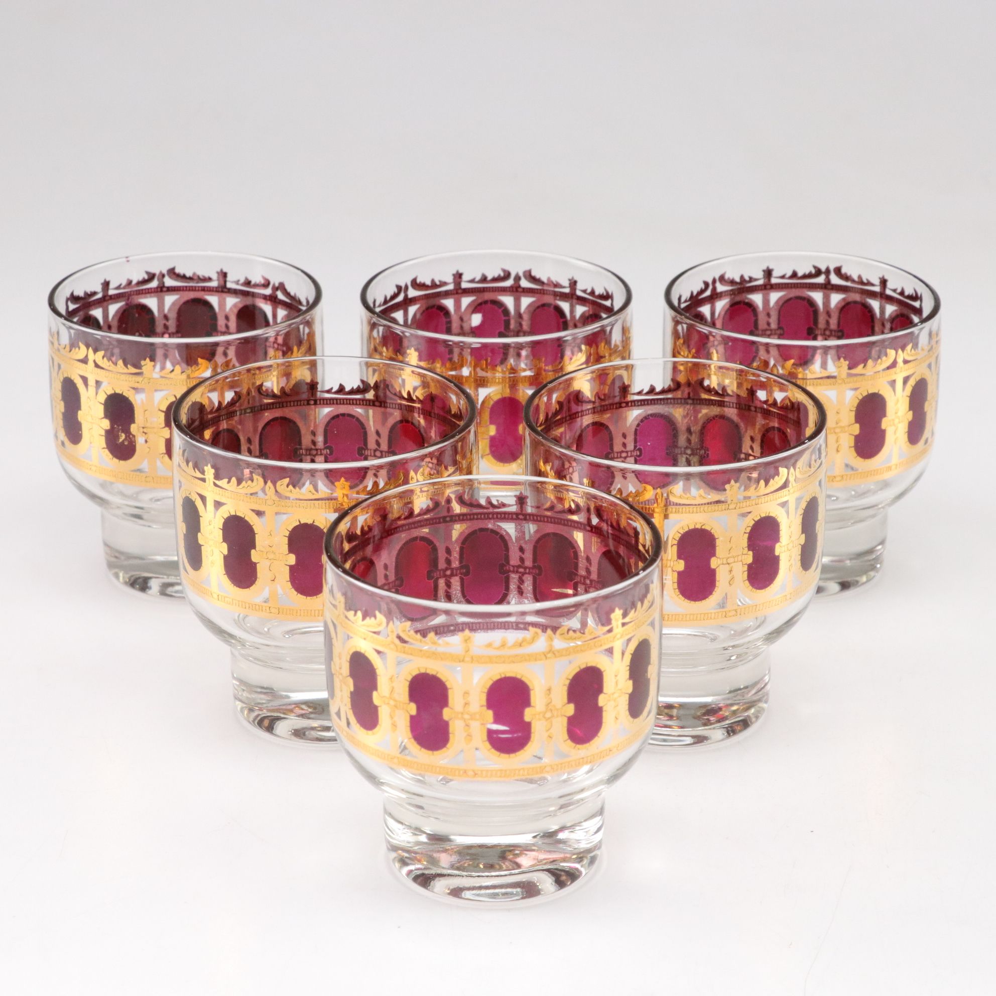 Culver Ferris Wheel Bar Caddy with 22K Accented Glassware, Mid-20th Century