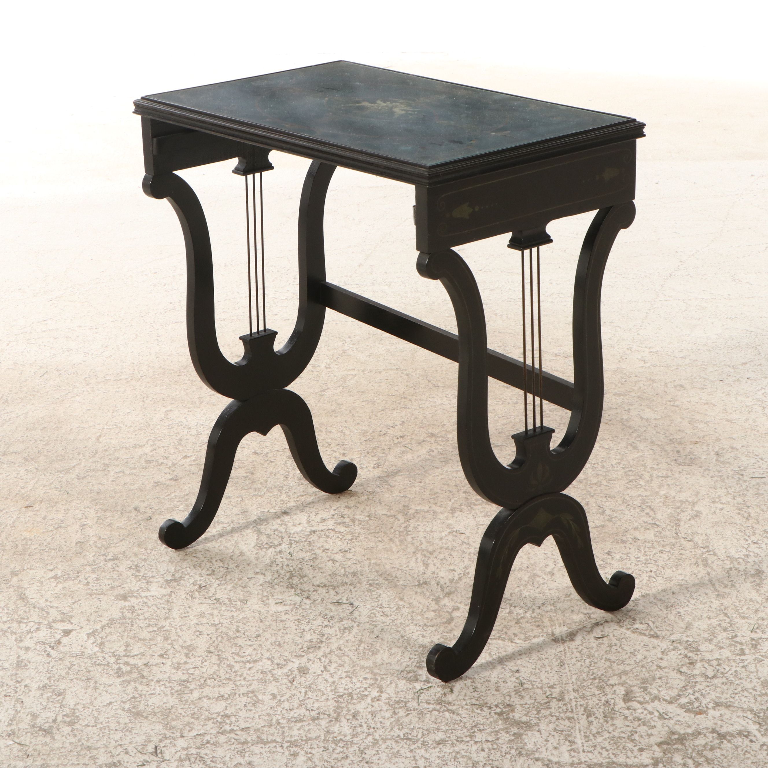 Neoclassical Style Paint-Decorated Wood Nesting Tables with Inset Glass Tops