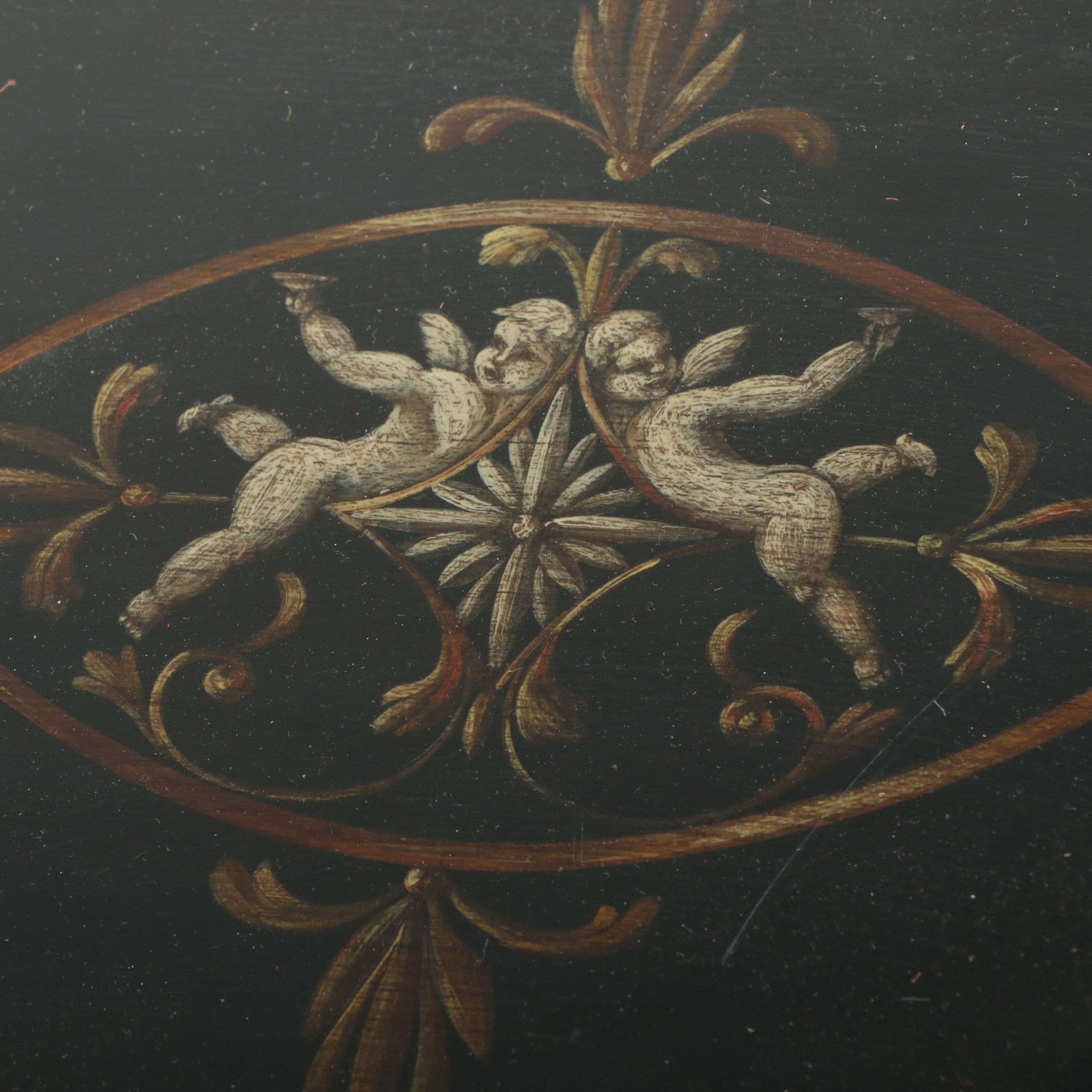 Neoclassical Style Paint-Decorated Wood Nesting Tables with Inset Glass Tops