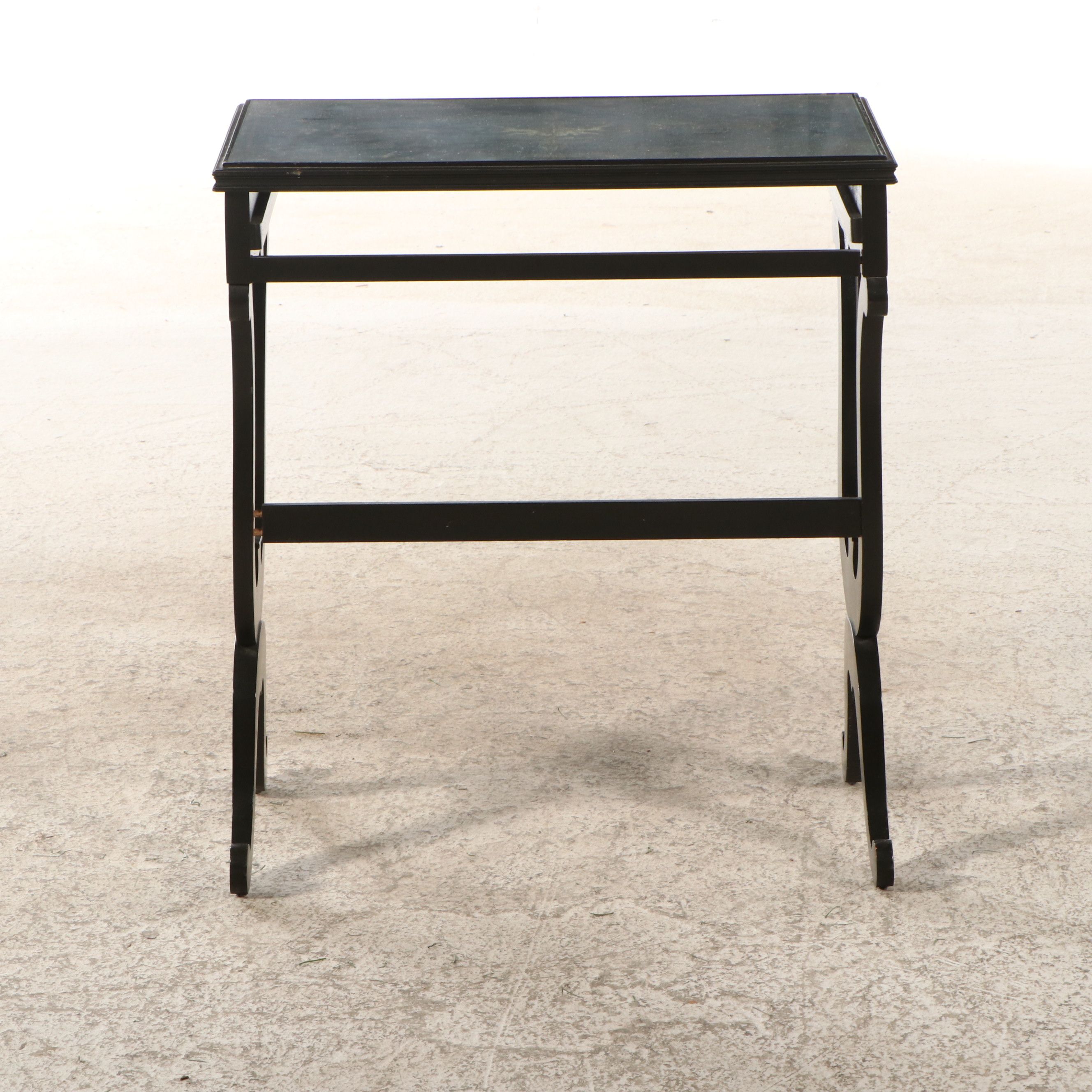 Neoclassical Style Paint-Decorated Wood Nesting Tables with Inset Glass Tops