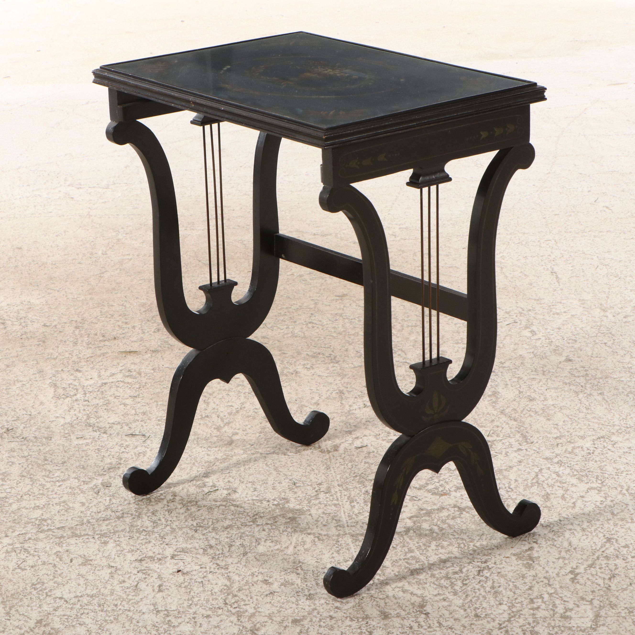 Neoclassical Style Paint-Decorated Wood Nesting Tables with Inset Glass Tops