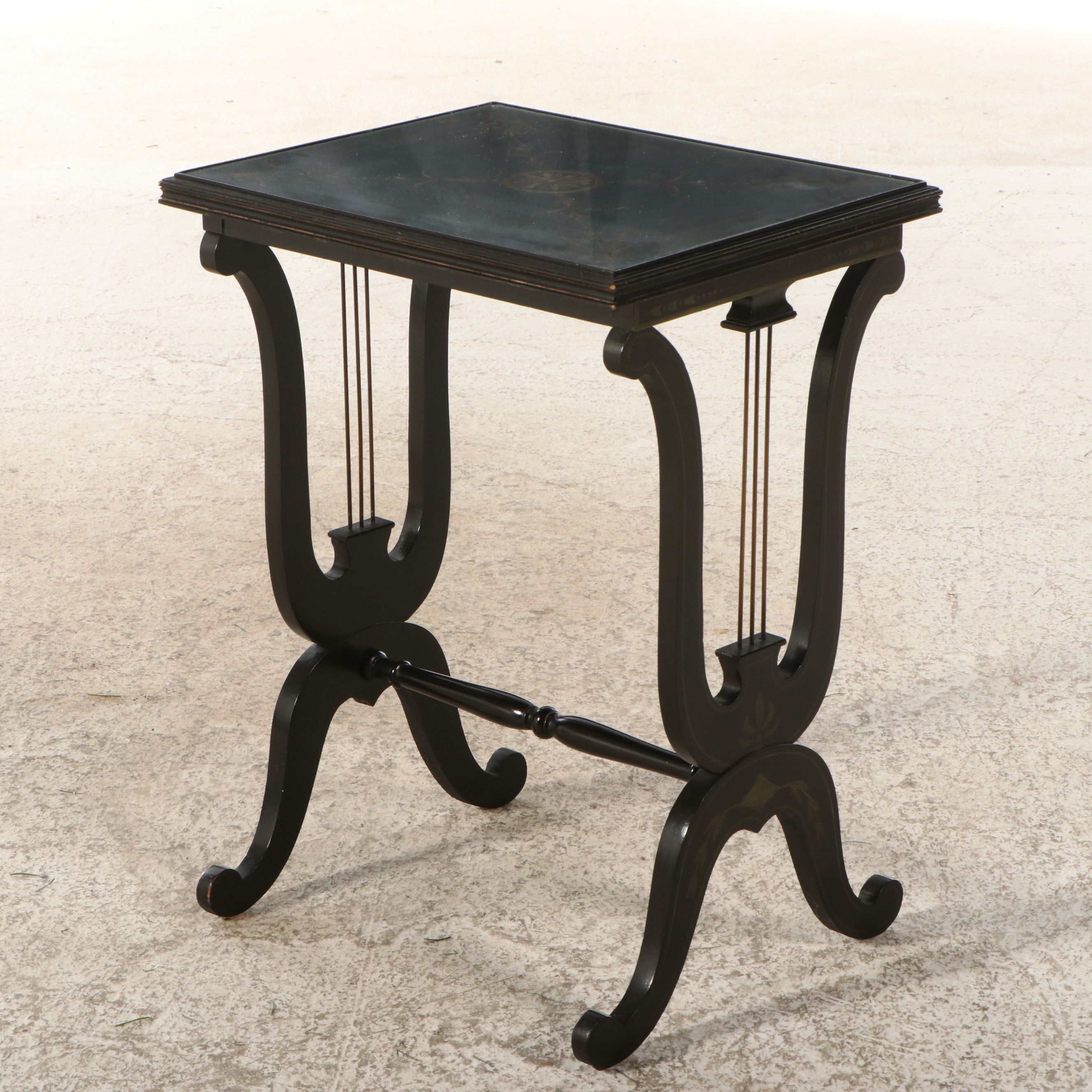 Neoclassical Style Paint-Decorated Wood Nesting Tables with Inset Glass Tops