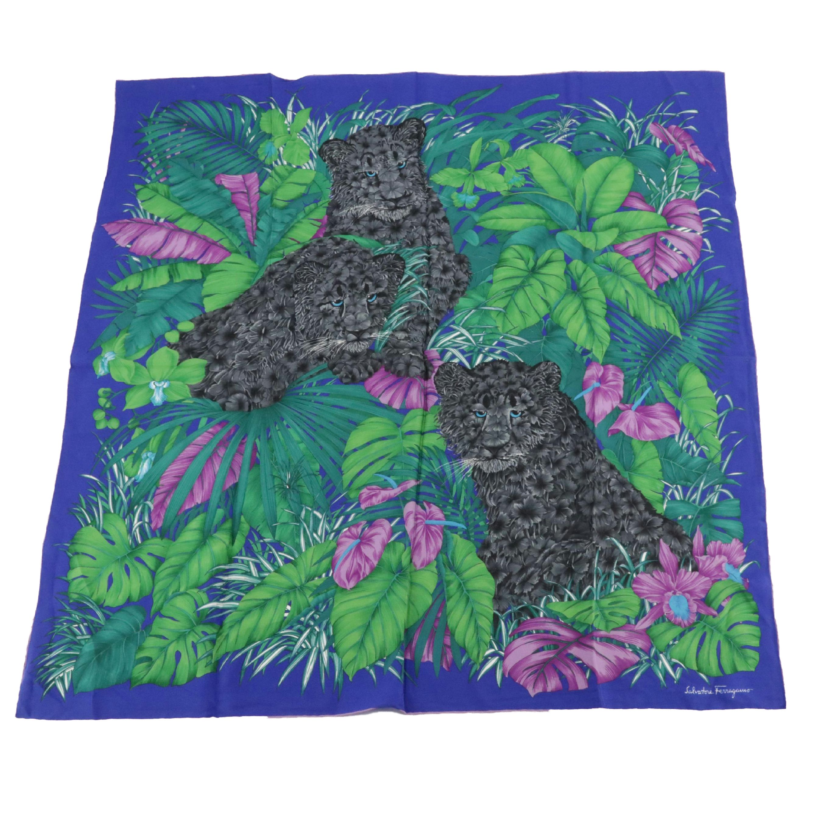 Salvatore Ferragamo Leopard Cub/Jungle Print Scarf 90 in Silk