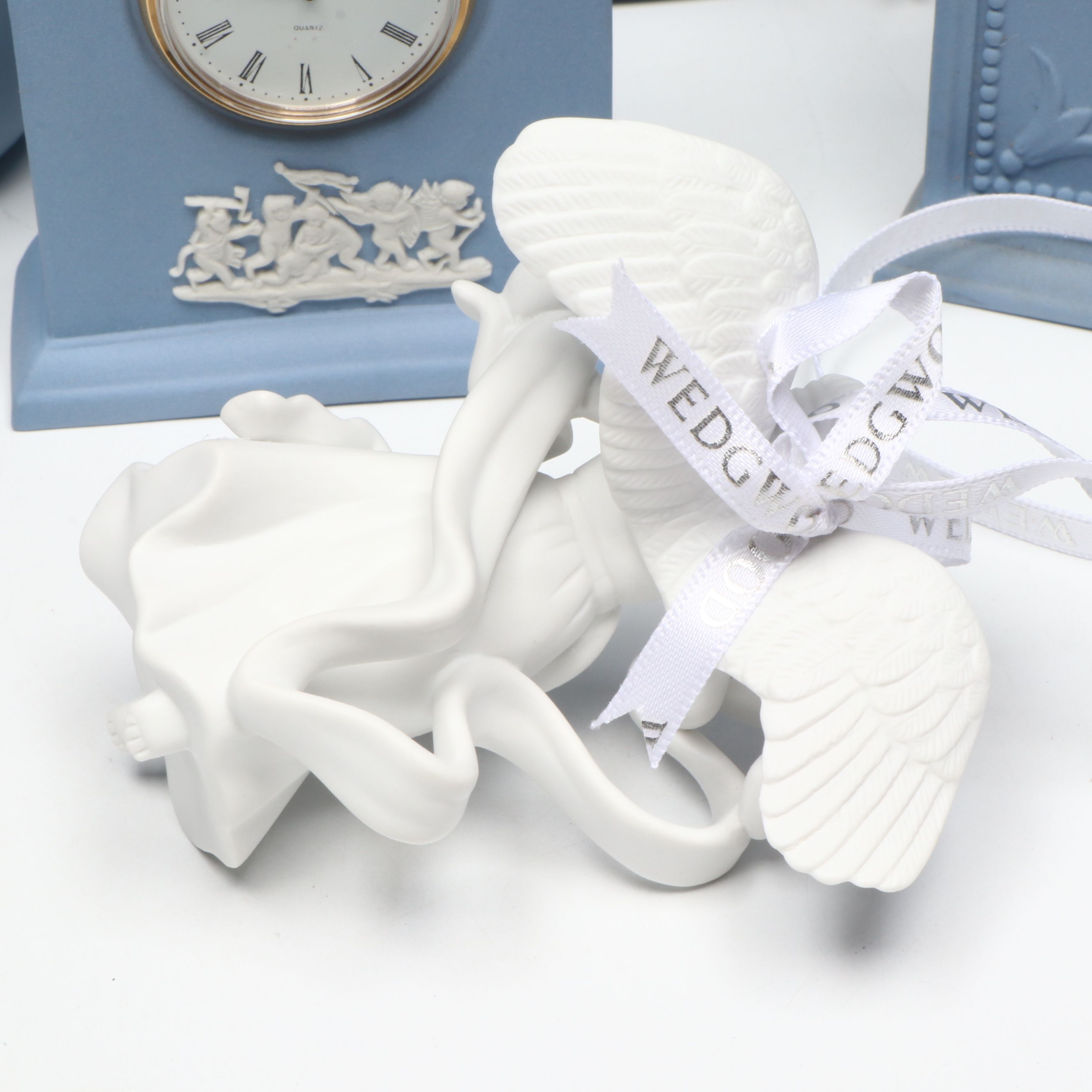 Wedgwood Jasperware Desk Clocks, Ornament, Plate, and Bud Vase