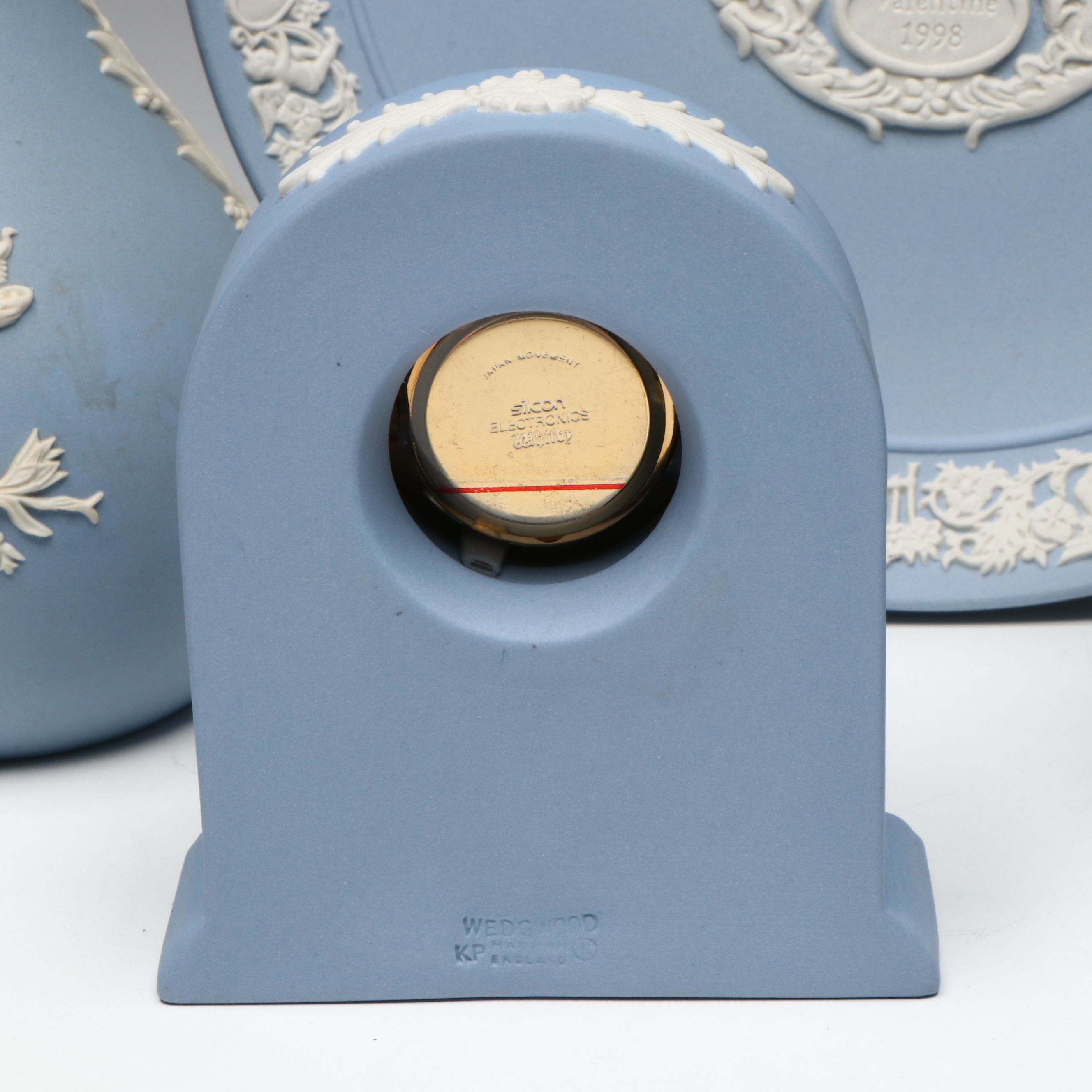 Wedgwood Jasperware Desk Clocks, Ornament, Plate, and Bud Vase
