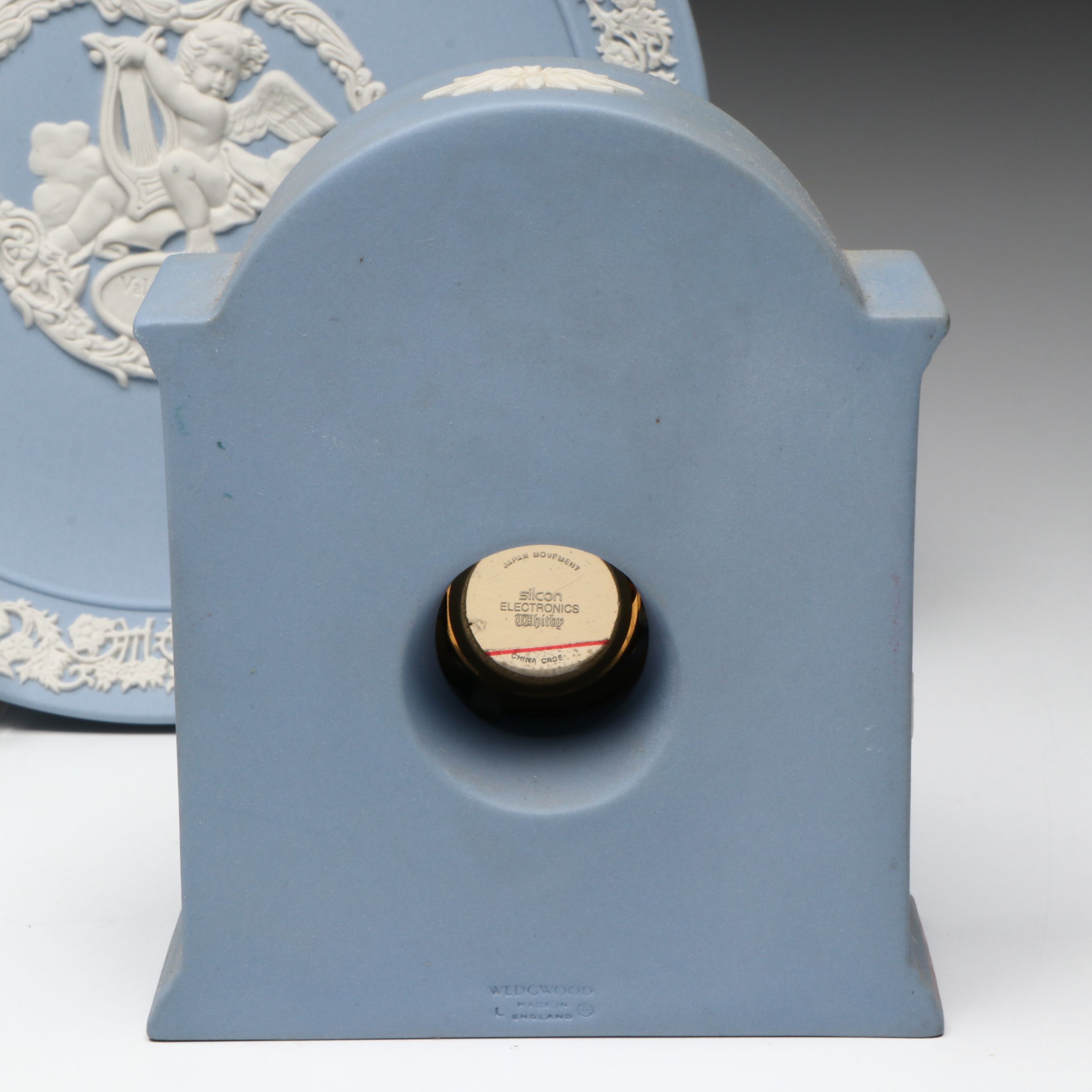 Wedgwood Jasperware Desk Clocks, Ornament, Plate, and Bud Vase