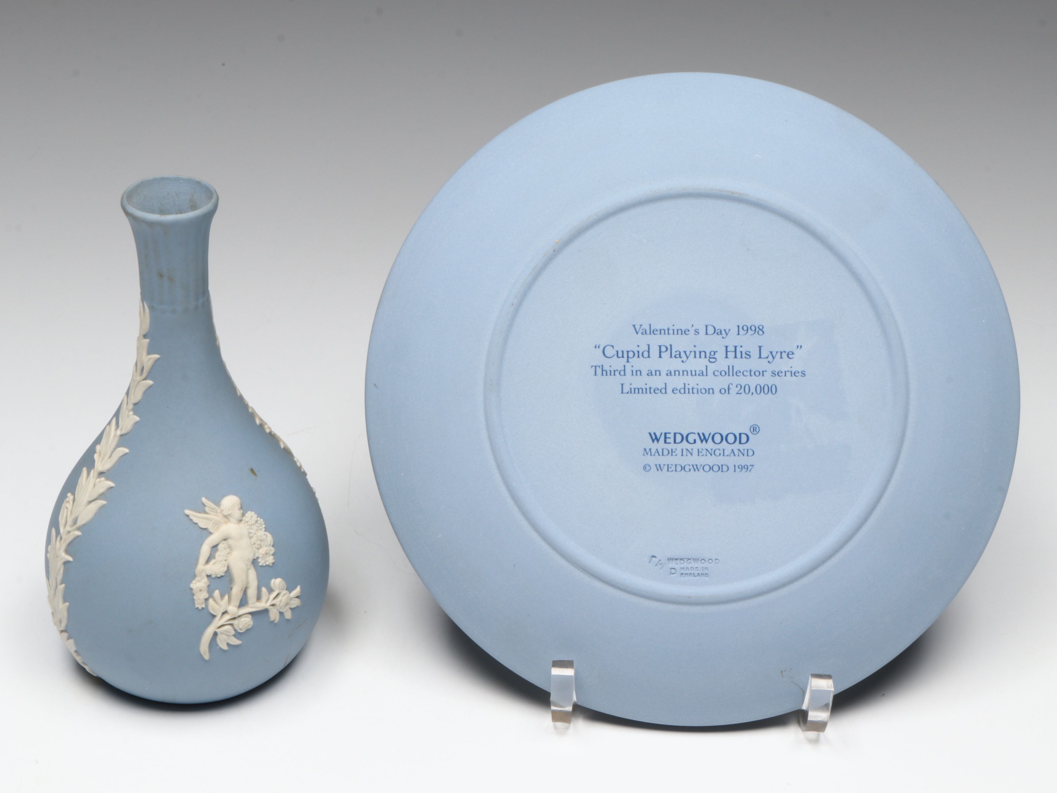 Wedgwood Jasperware Desk Clocks, Ornament, Plate, and Bud Vase