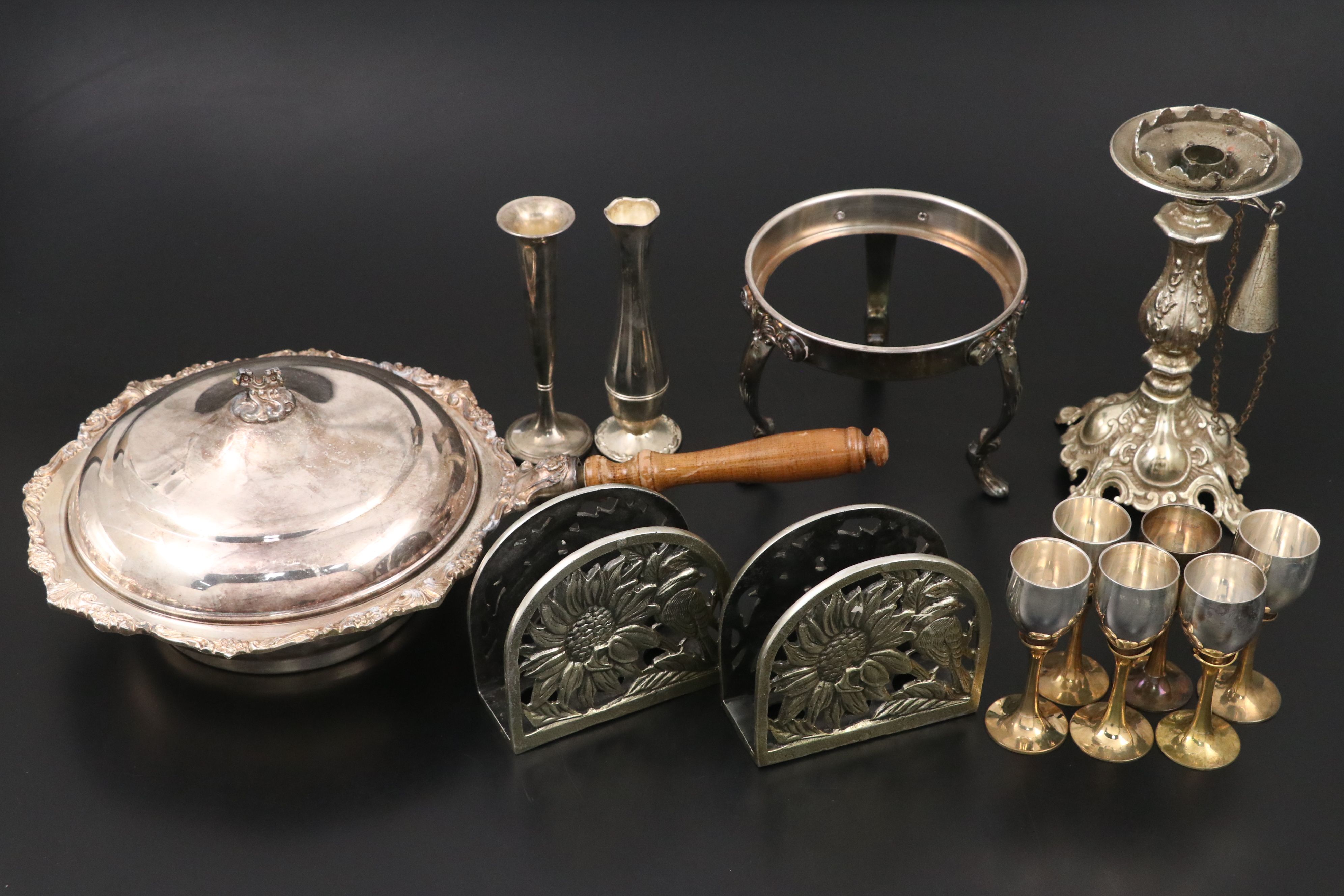 Victorian Style MOP Handled Nut Picks with Other Silver Plate Tableware