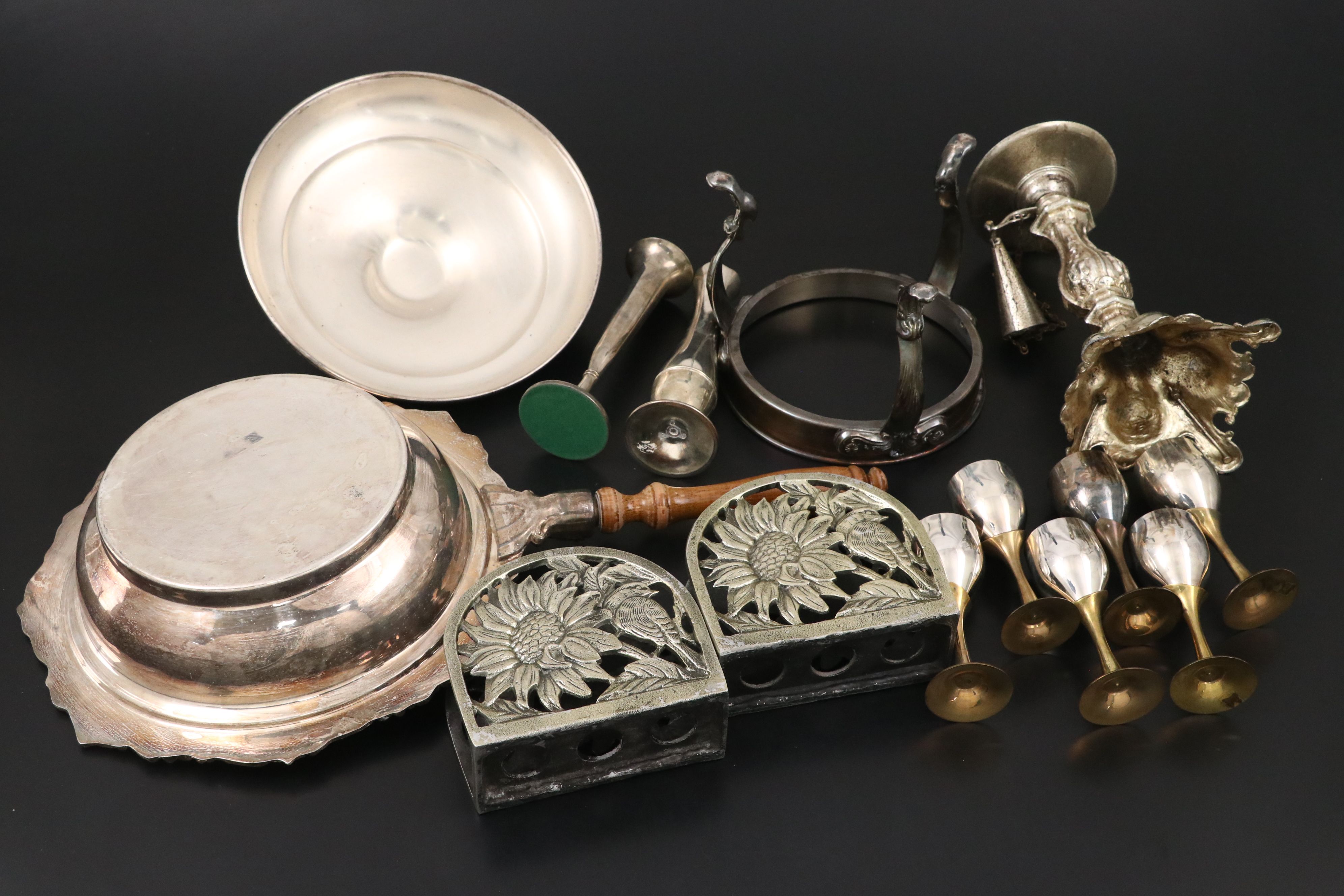 Victorian Style MOP Handled Nut Picks with Other Silver Plate Tableware