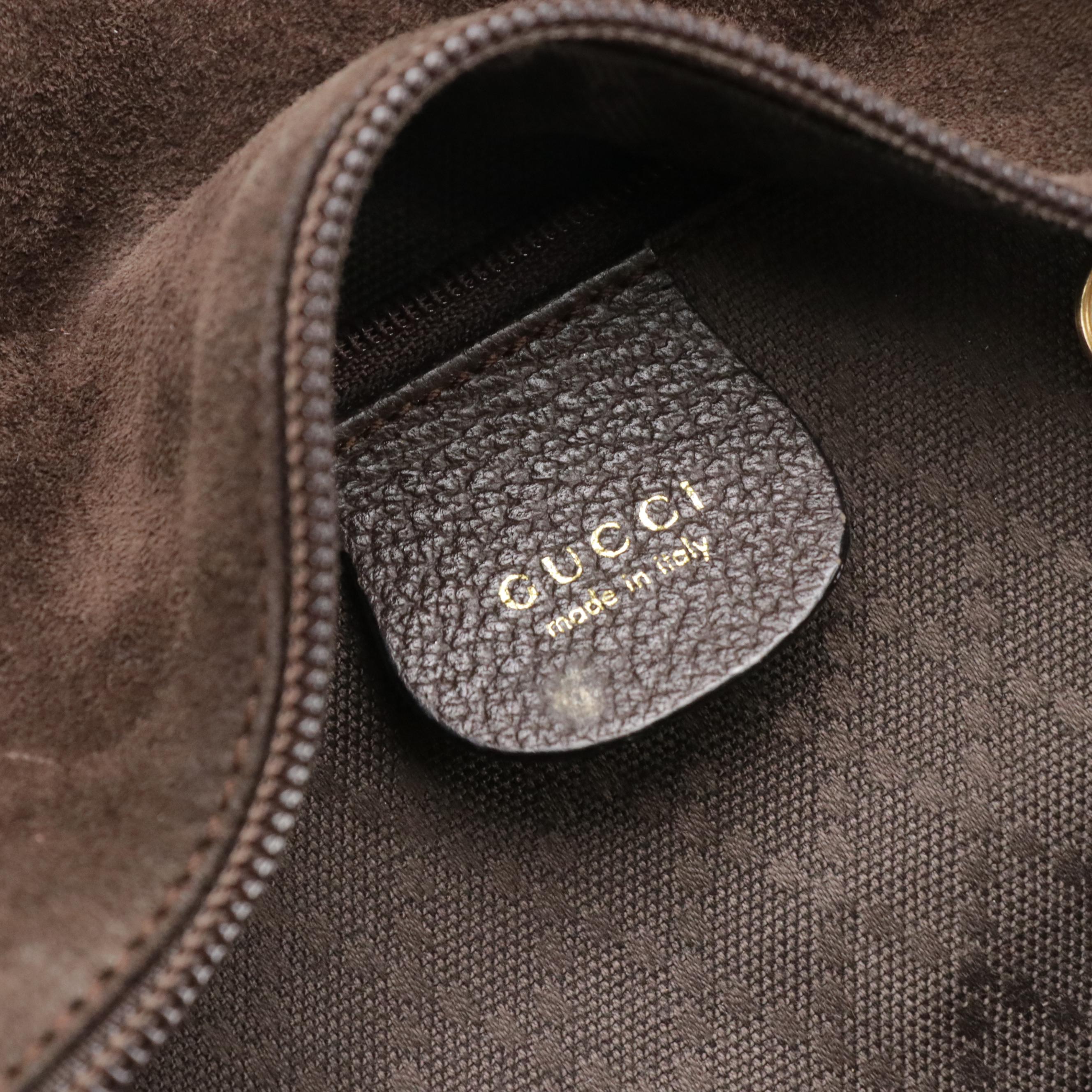 Gucci Bamboo Handle Zip Shoulder Bag in Brown Leather and Suede