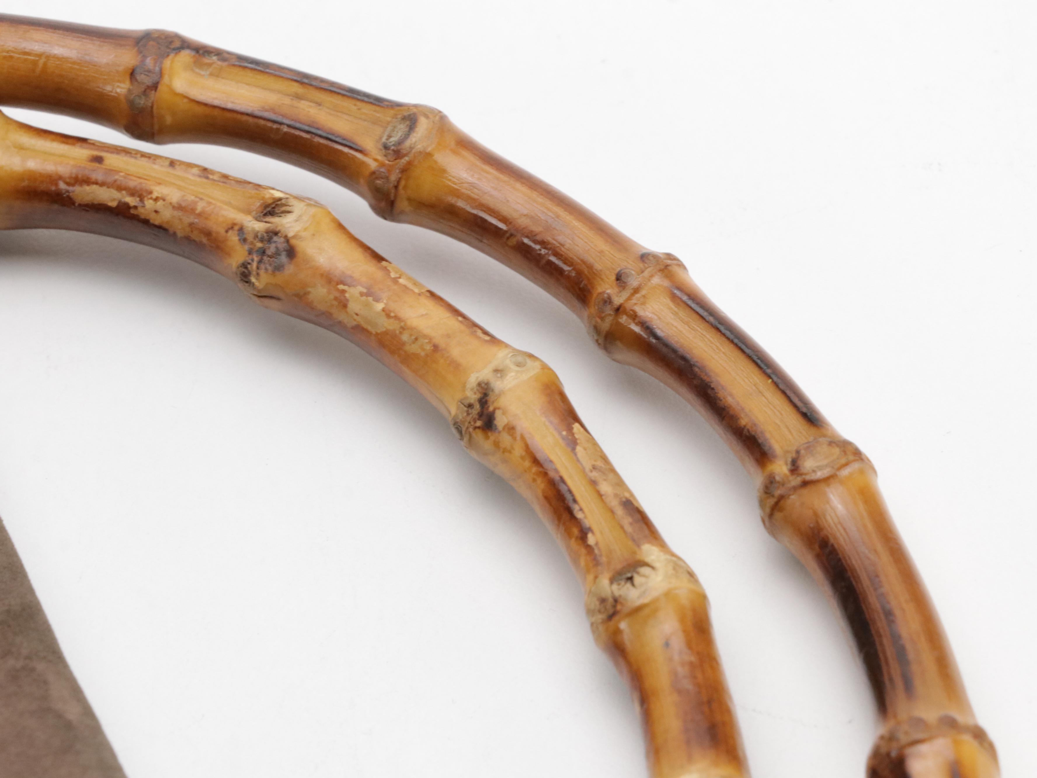 Gucci Bamboo Handle Zip Shoulder Bag in Brown Leather and Suede