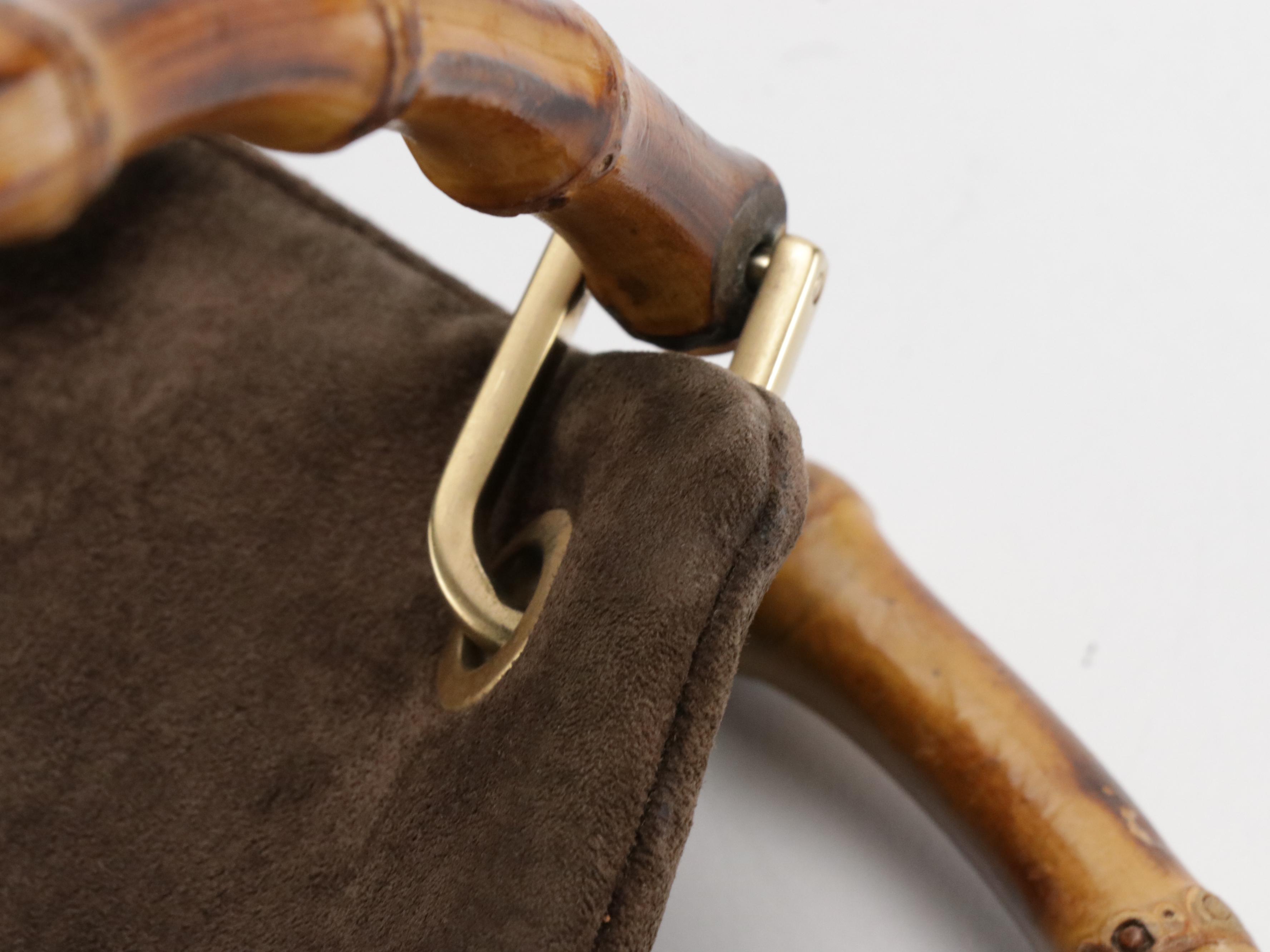 Gucci Bamboo Handle Zip Shoulder Bag in Brown Leather and Suede