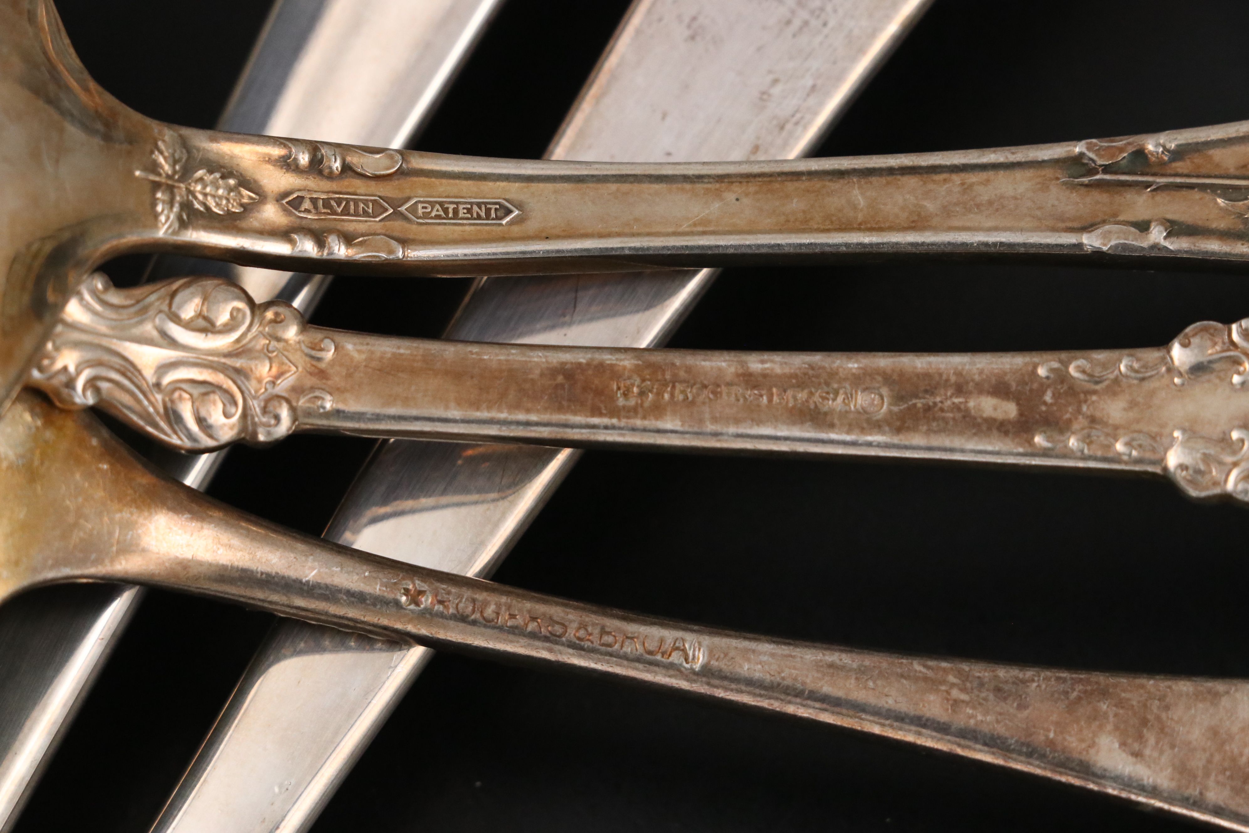 Victorian Style MOP Handled Nut Picks with Other Silver Plate Tableware