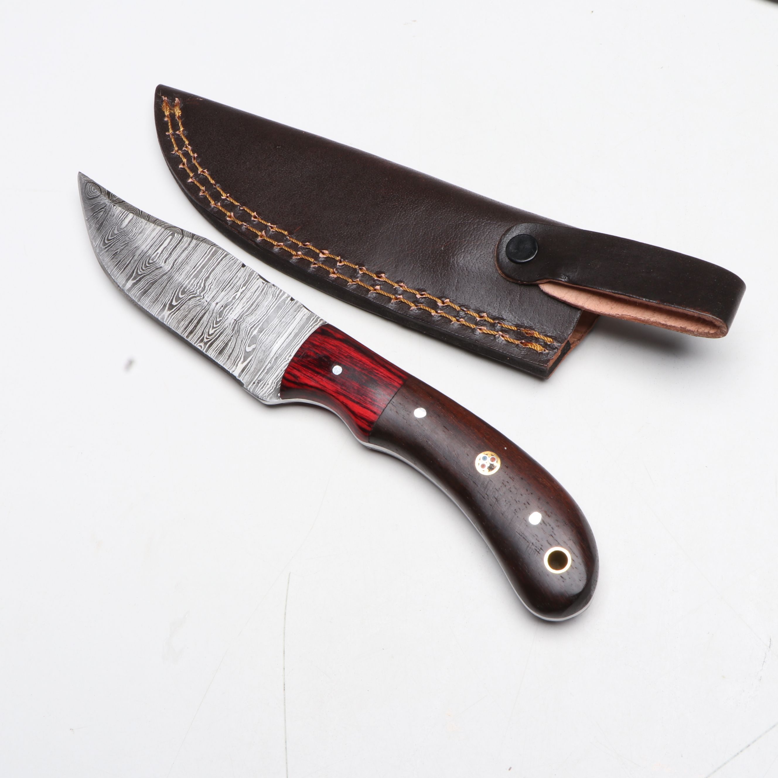Damascus Steel Hunting Knives in Leather Scabbards