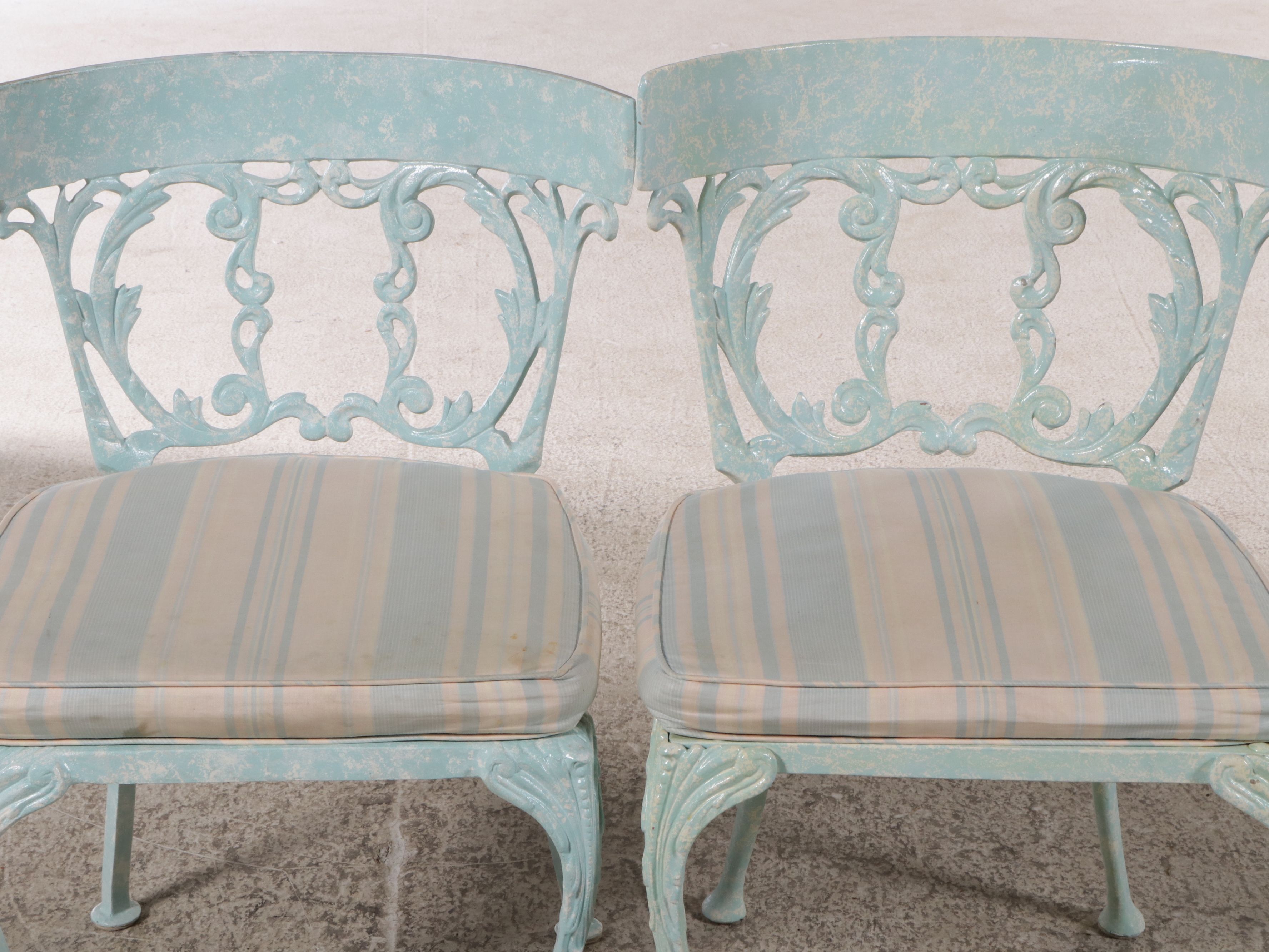 Pair of Blue Painted Cast Aluminum Side Chairs, Mid-20th Century