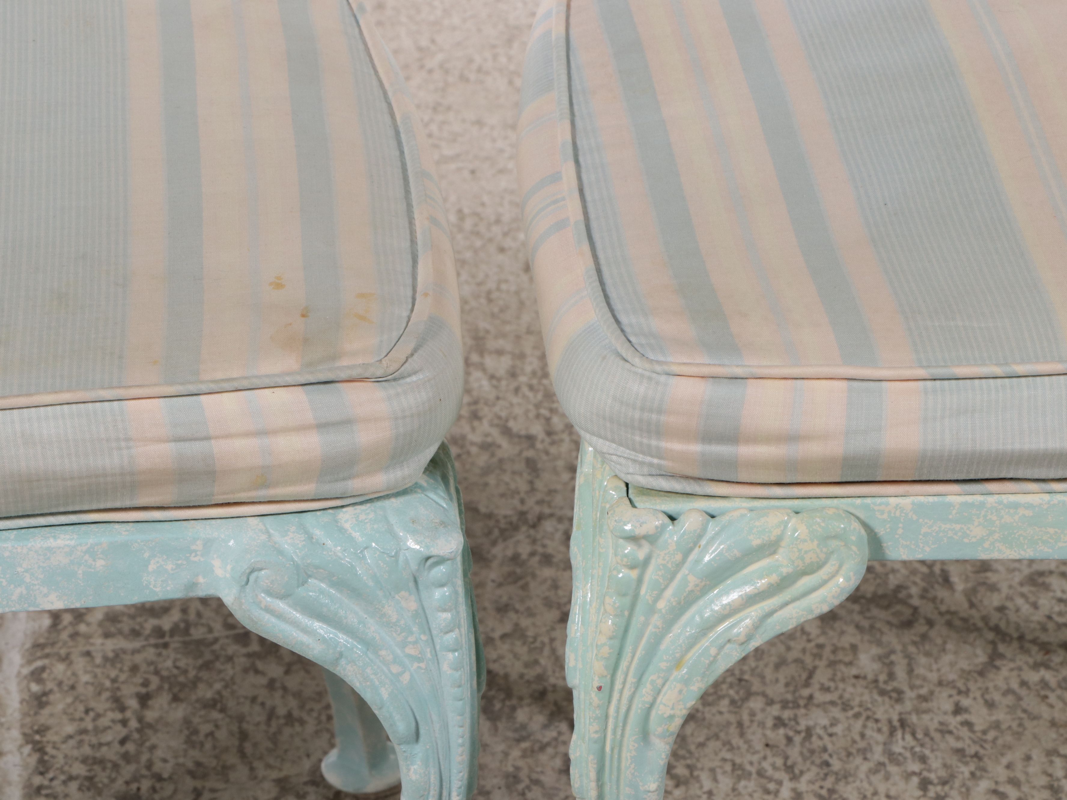 Pair of Blue Painted Cast Aluminum Side Chairs, Mid-20th Century