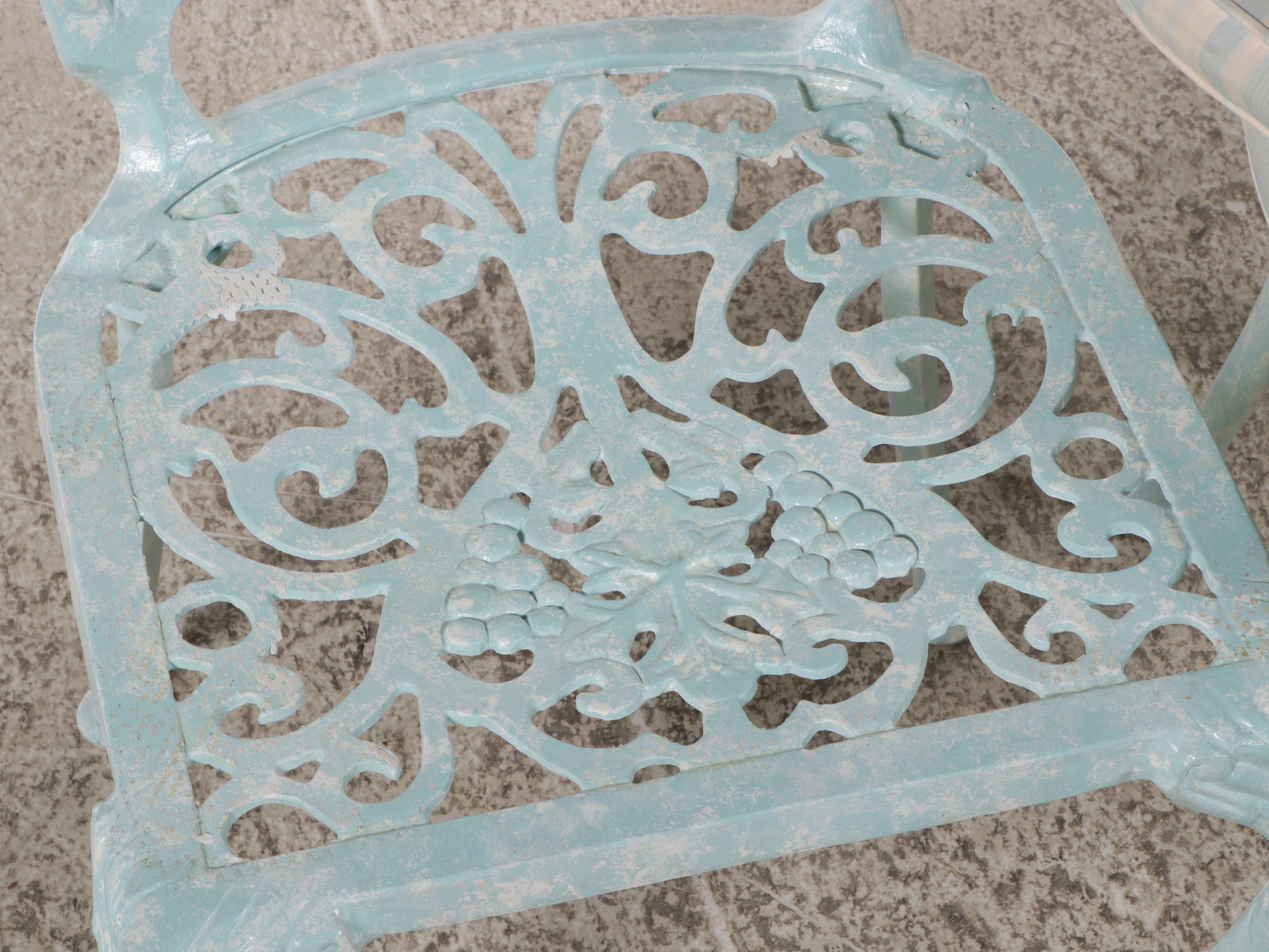 Pair of Blue Painted Cast Aluminum Side Chairs, Mid-20th Century