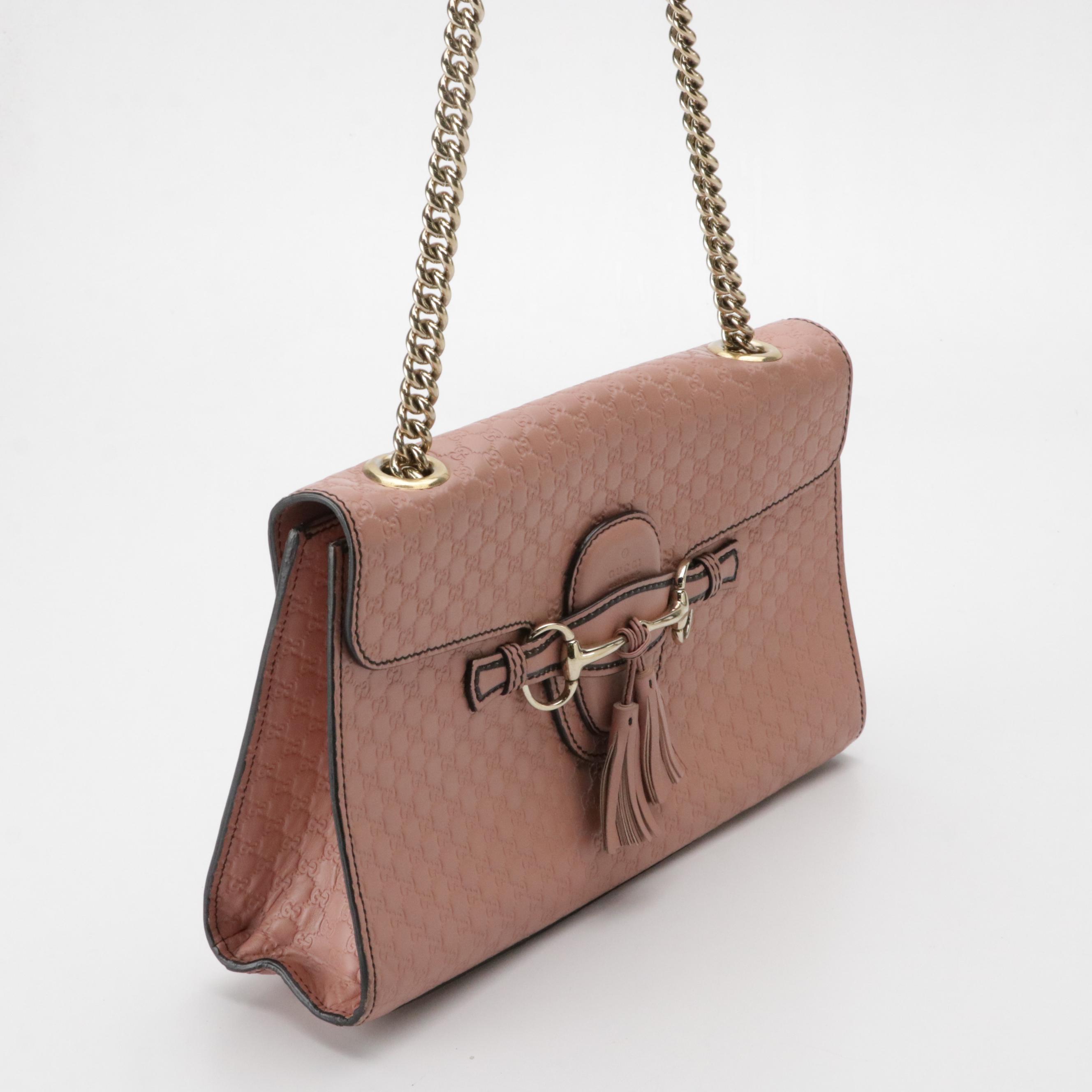 Gucci Medium Emily Chain Shoulder Bag in Pink Microguccissima Leather