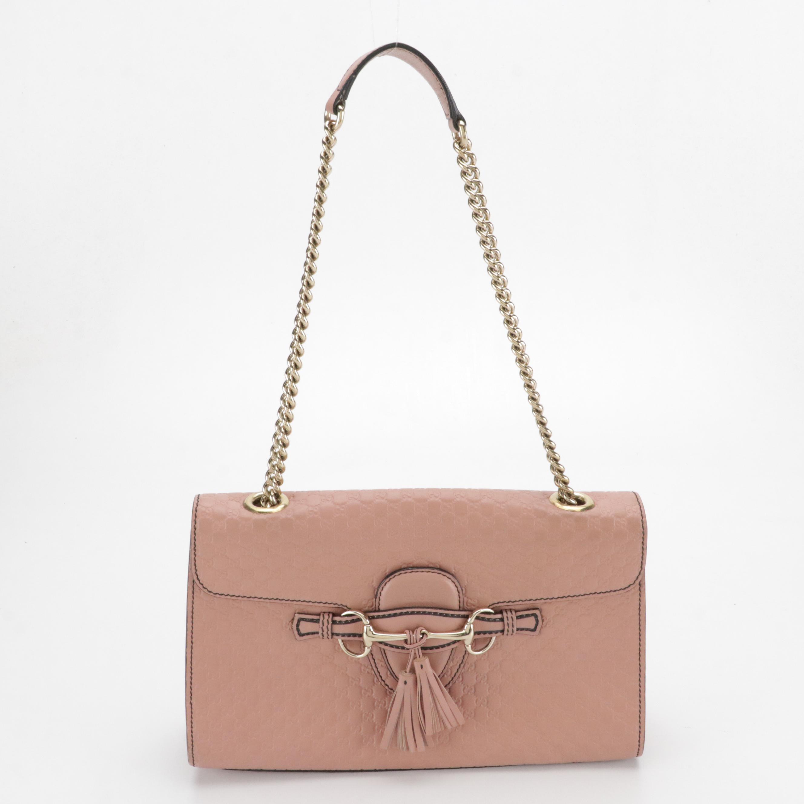Gucci Medium Emily Chain Shoulder Bag in Pink Microguccissima Leather