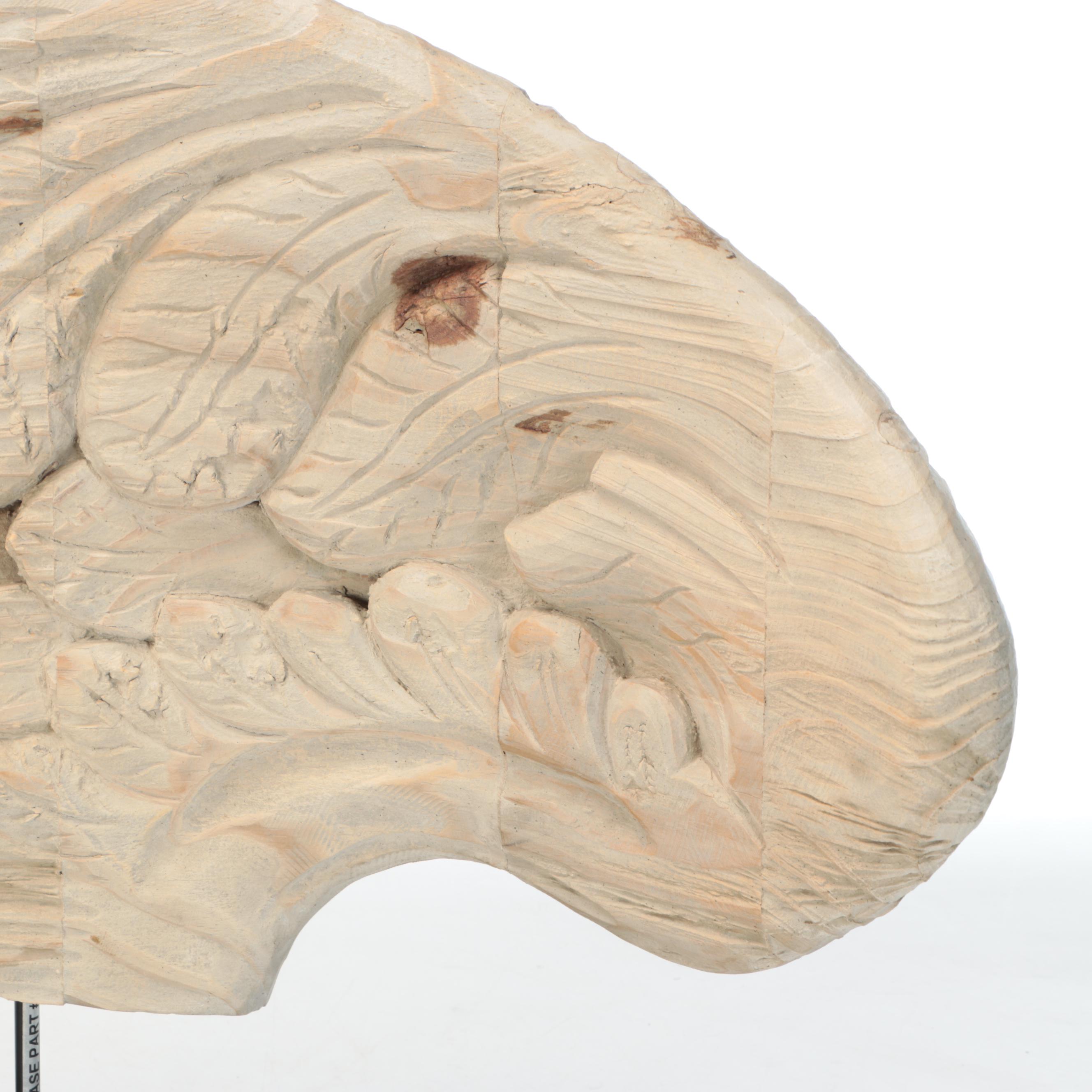 Rustic Style Carved Wood Angel Wing on Metal Base