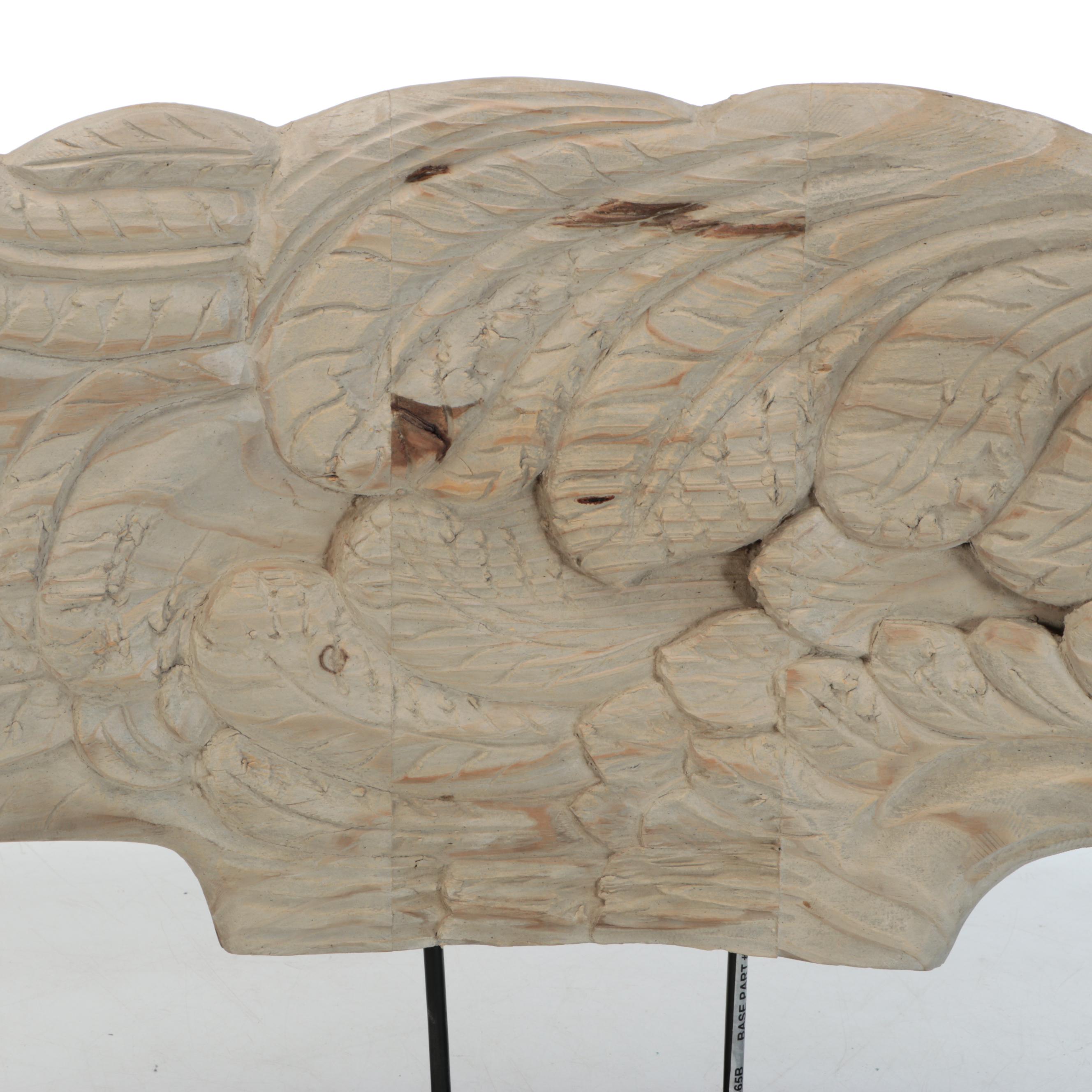 Rustic Style Carved Wood Angel Wing on Metal Base