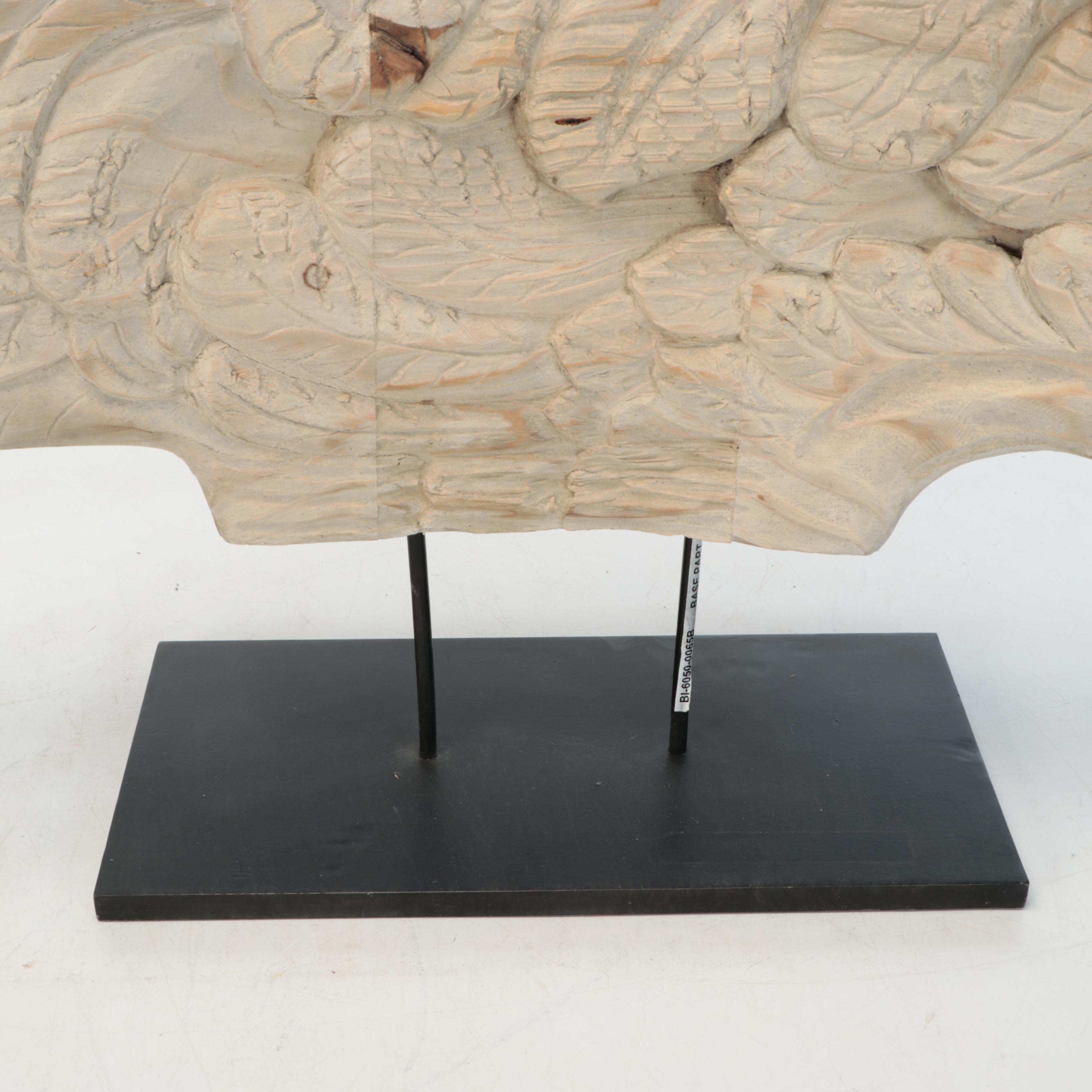 Rustic Style Carved Wood Angel Wing on Metal Base